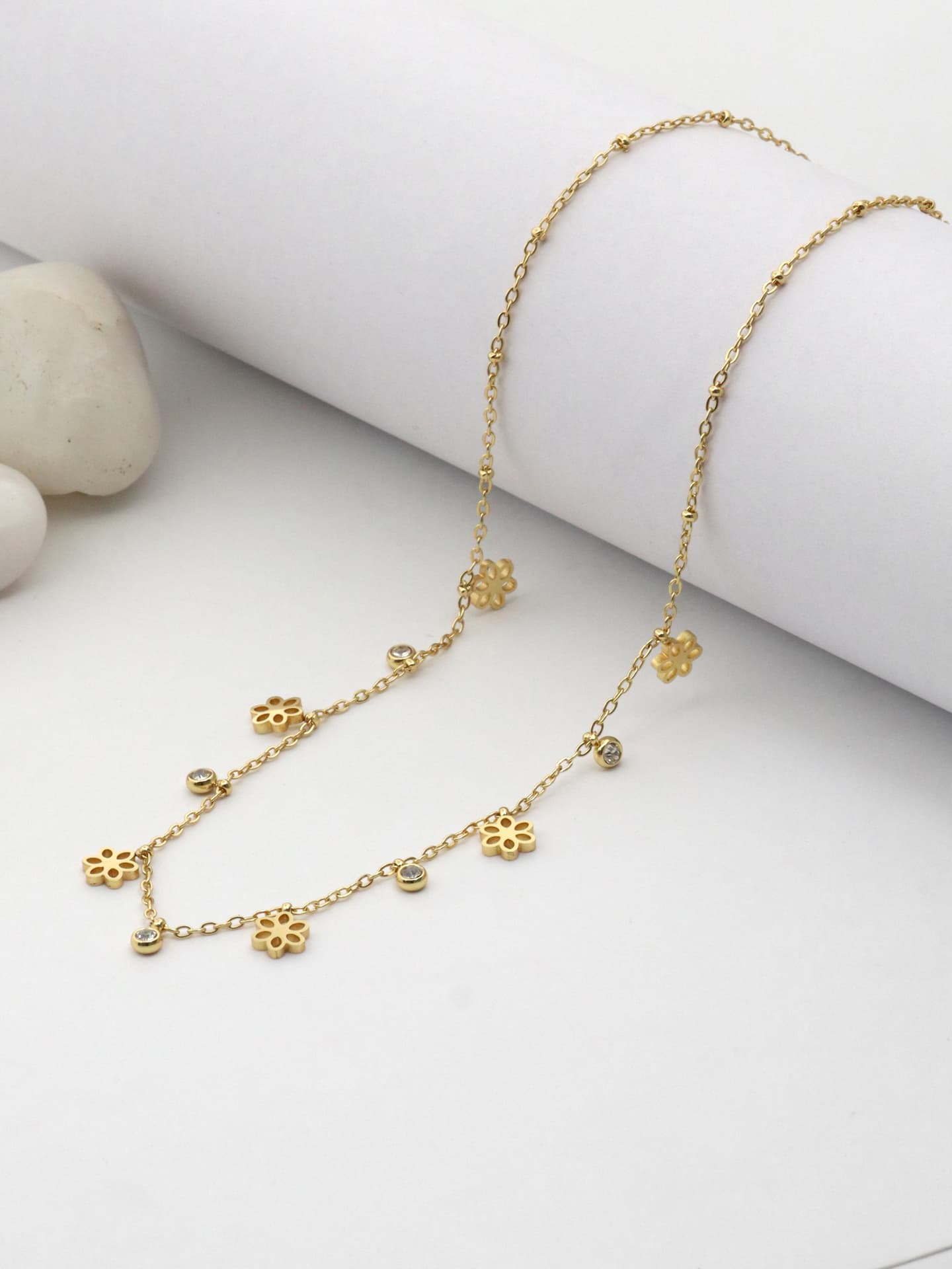 Gold Floral Crystal Drop Necklace