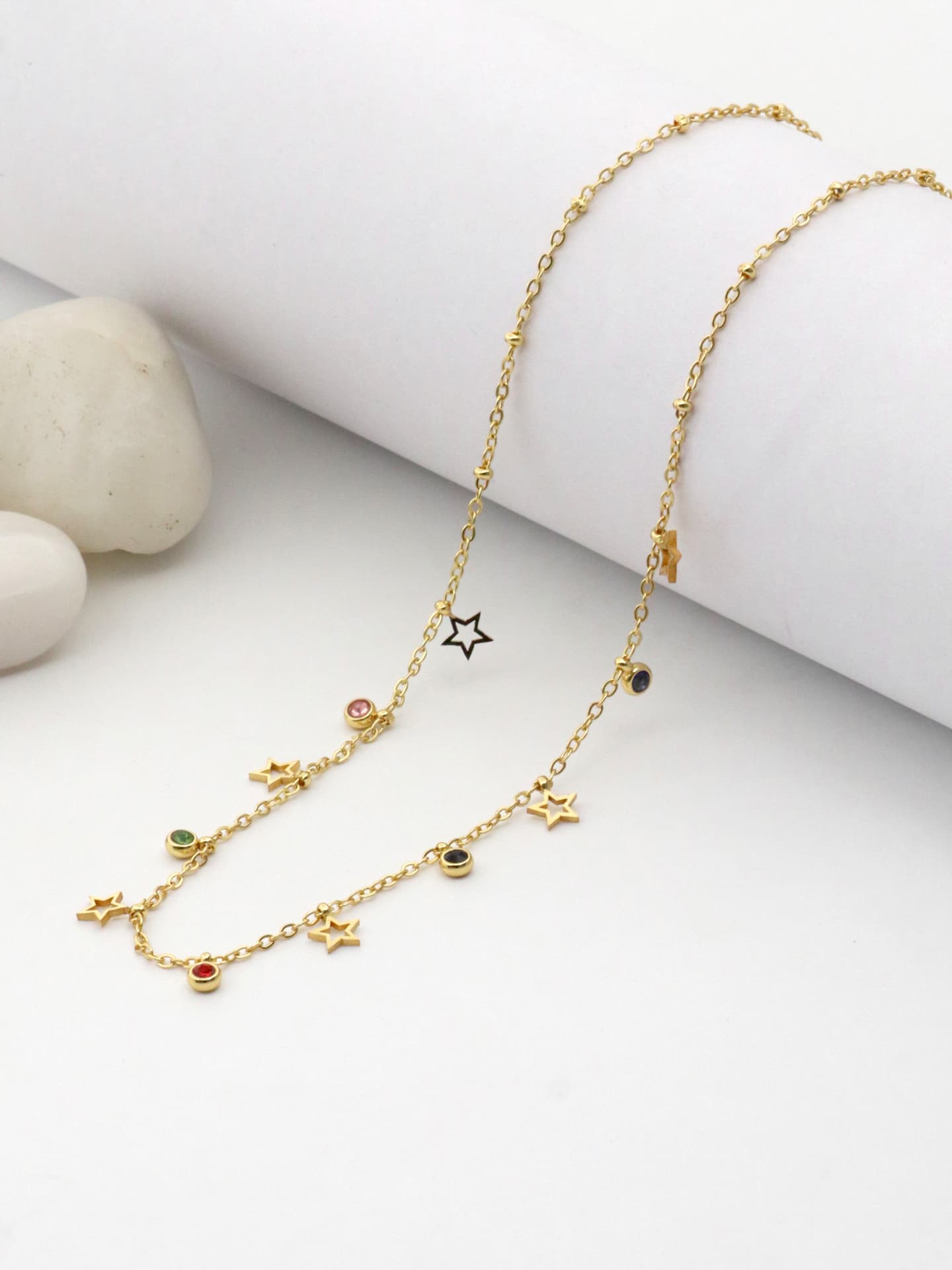 Multicolor Star Charm Gold Necklace