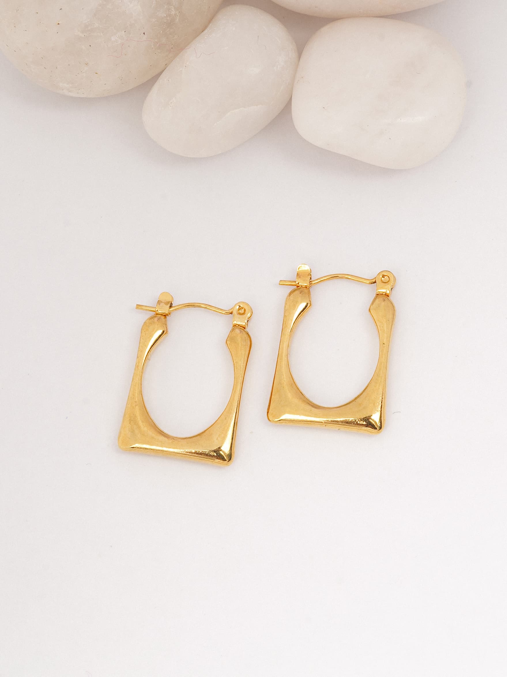 Modern Gold Rectangular Hoop Earrings