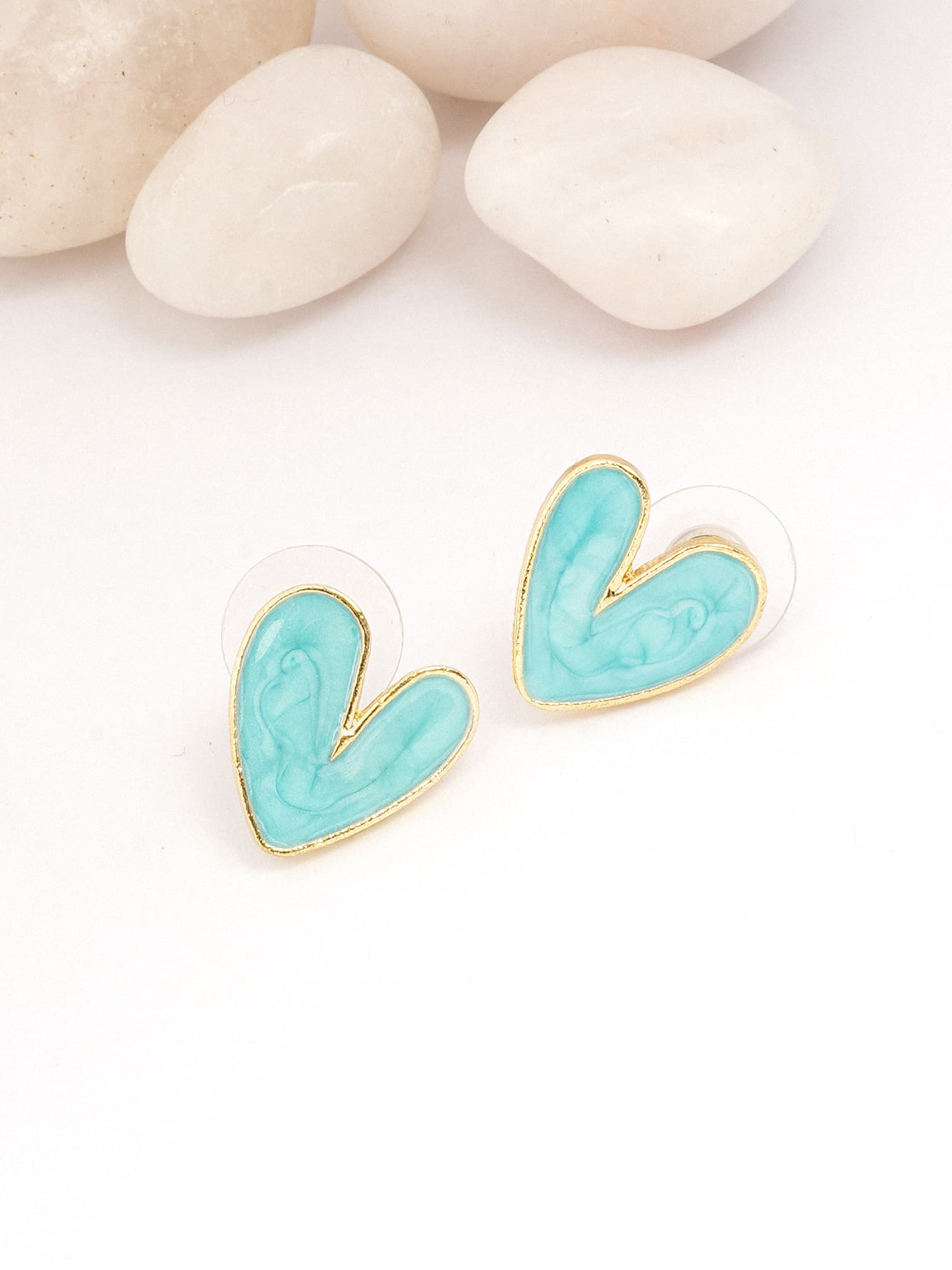 Sweet Aqua Heart Stud Earrings