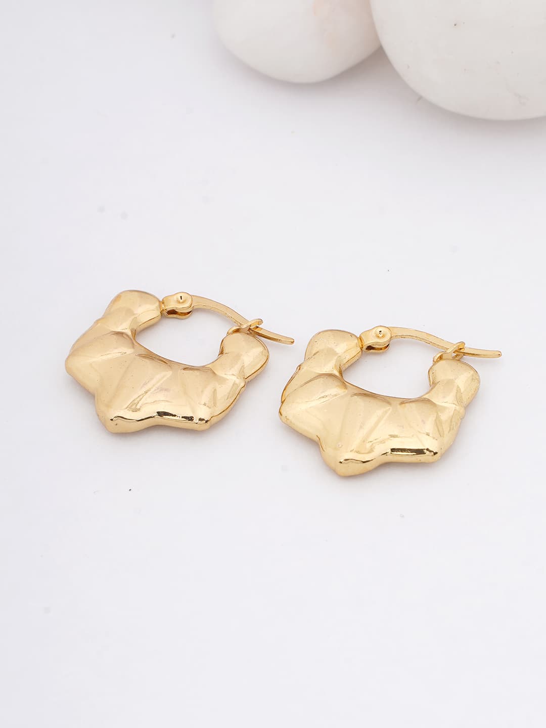 Sculptural Gold Shield Hoop Earrings