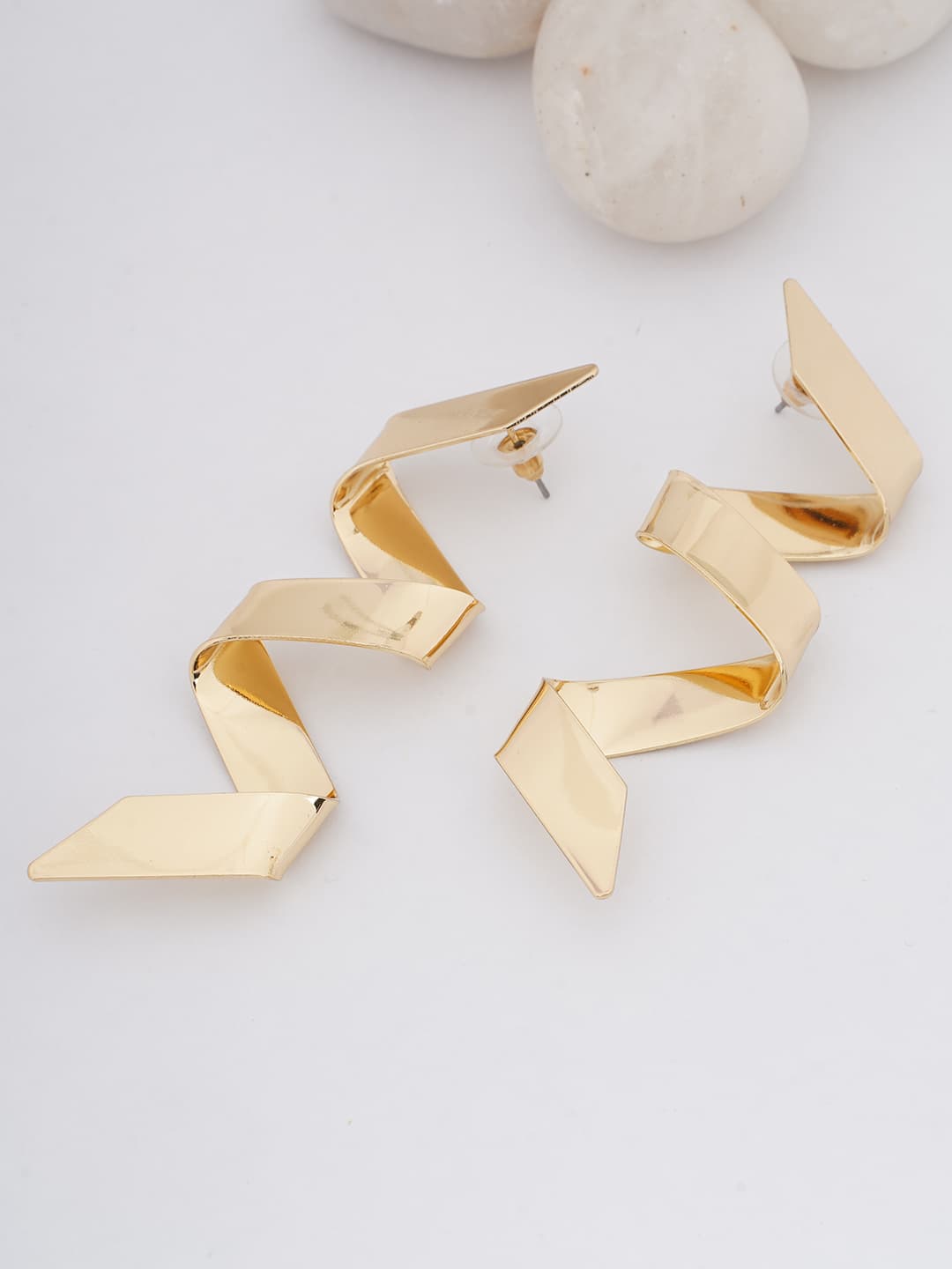 Gold Tone Zigzag Spiral Earrings