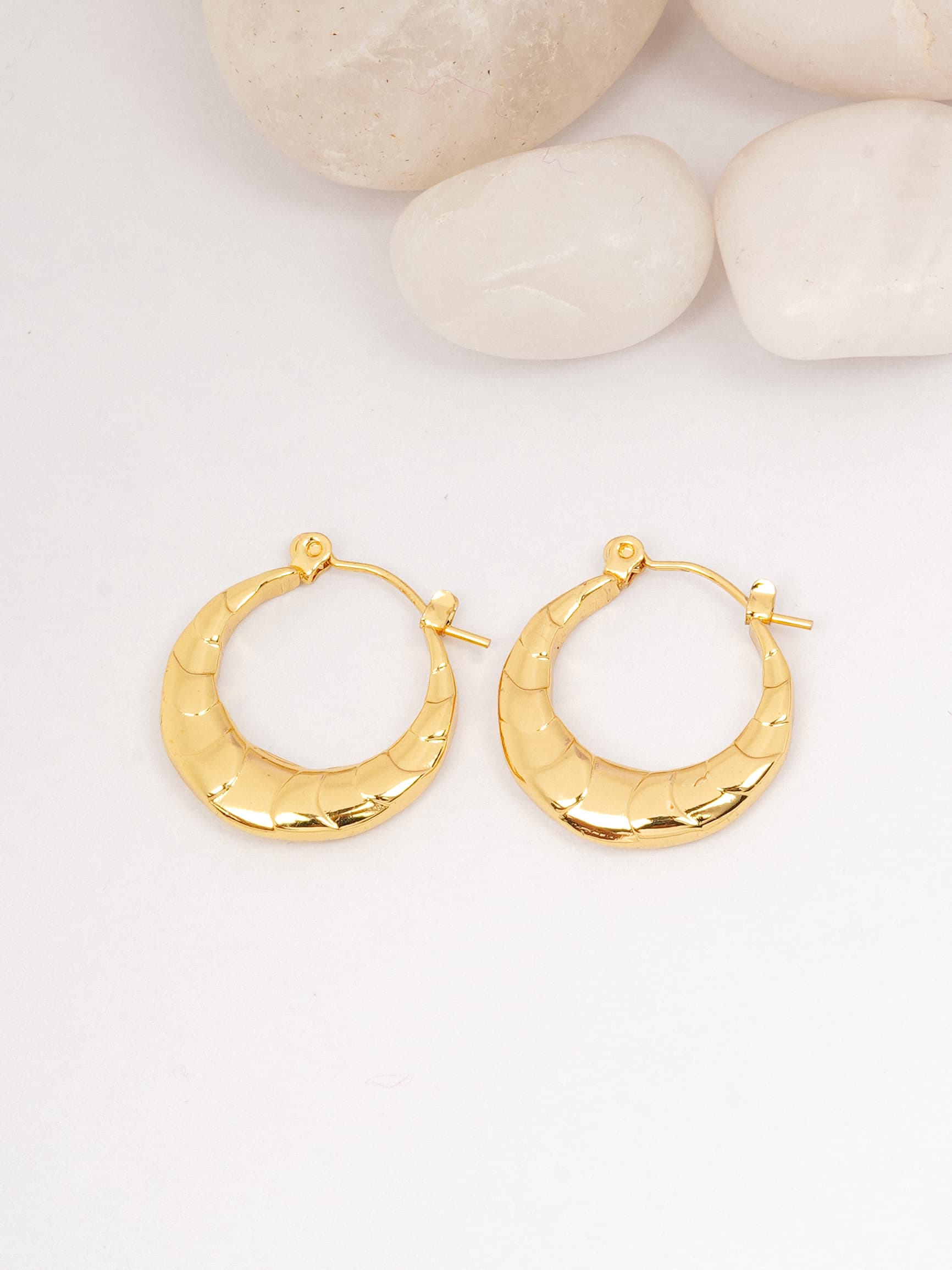 Gold Textured Crescent Hoop Earrings