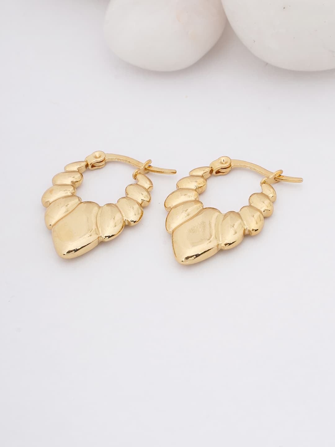 Sculpted Gold Drop Accent Hoop Earrings