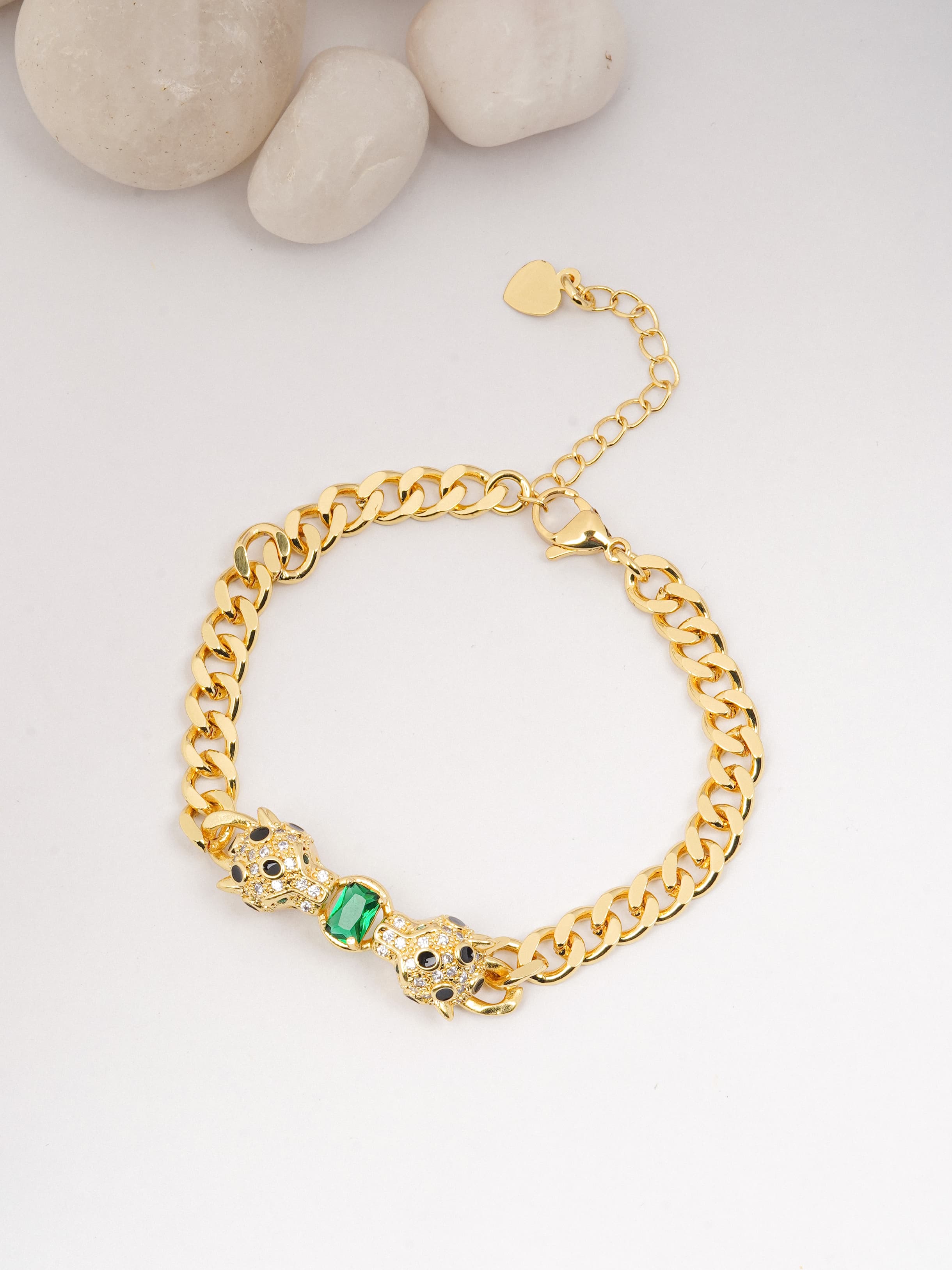 Gold Panther Head Link Bracelet