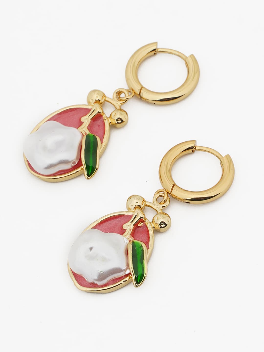 Gold-Tone Enamel Fruit Motif Huggie Drop Earrings
