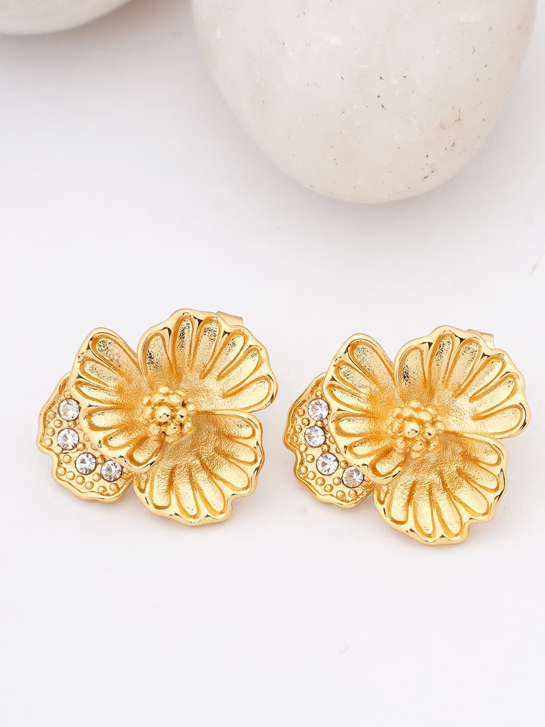 Textured Gold Floral Stud Earrings