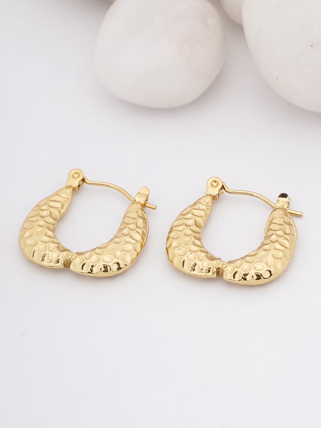 Hammered Gold U-Shape Hoop Earrings
