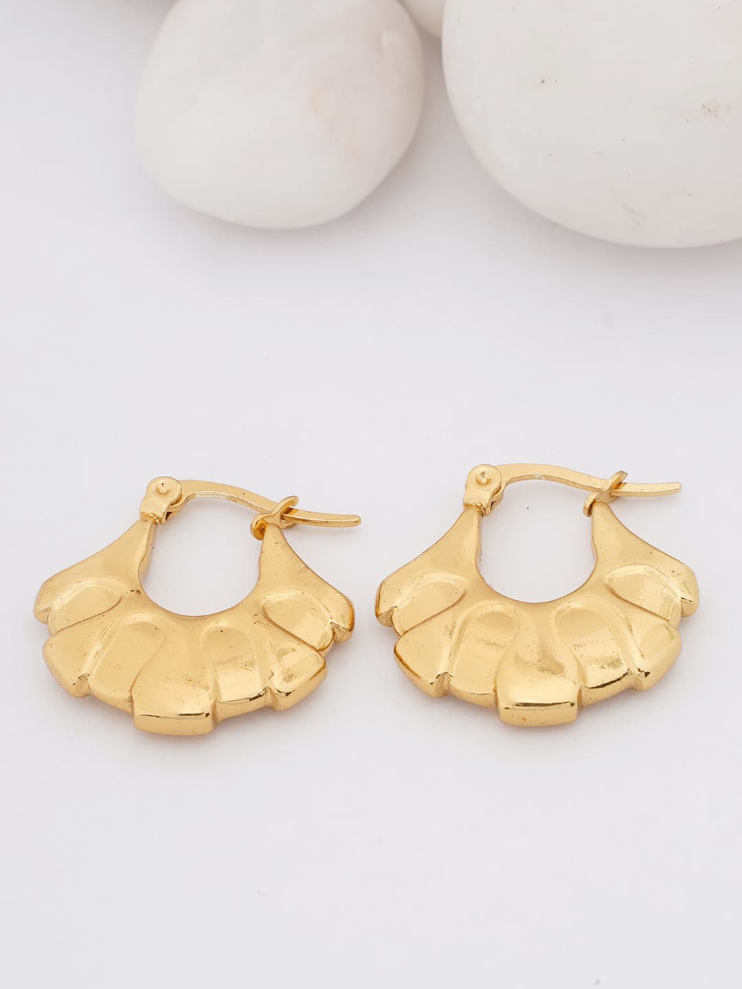 Sculpted Gold Fan Hoop Earrings