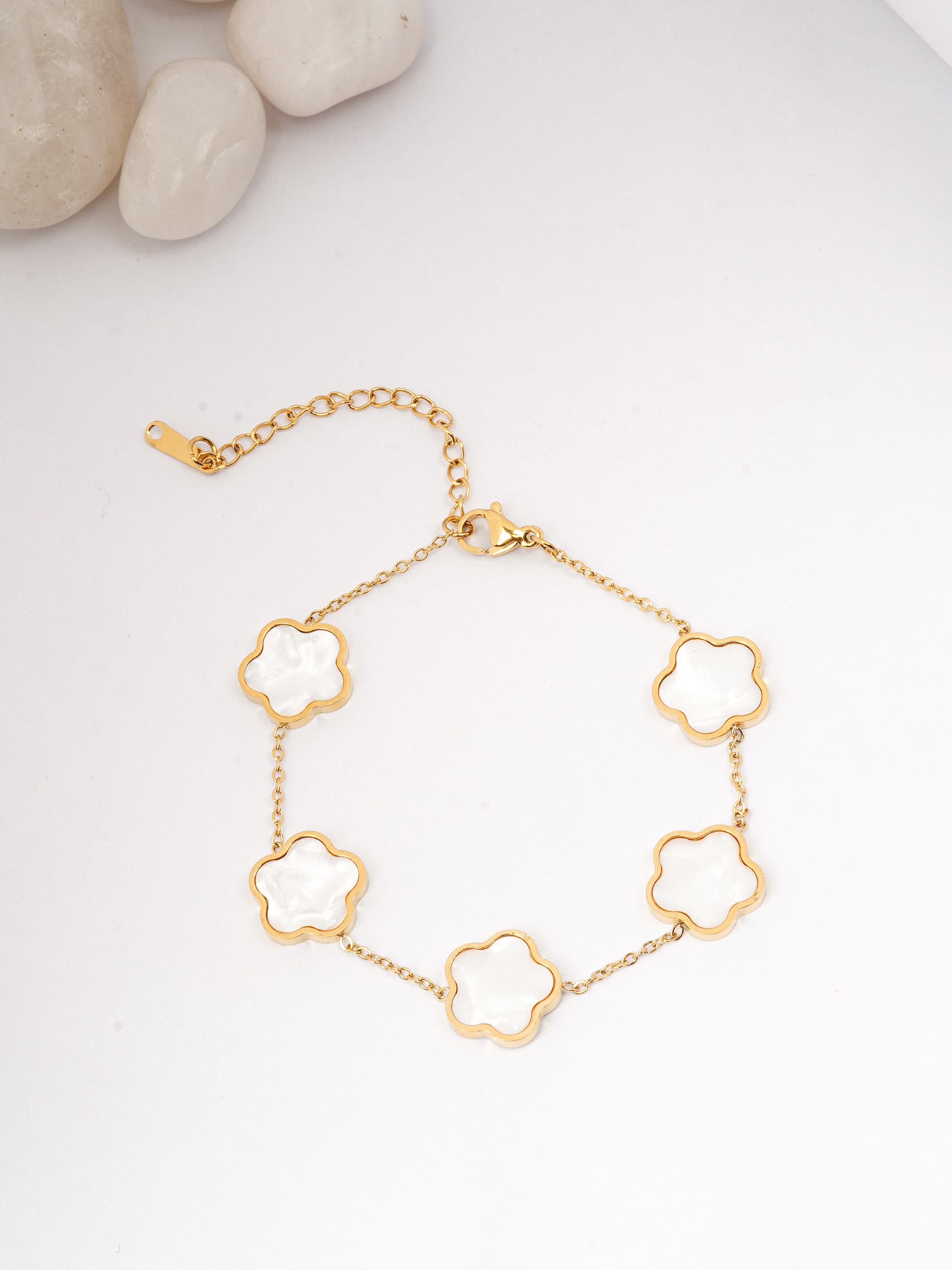 Gold and White Clover Flower Bracelet