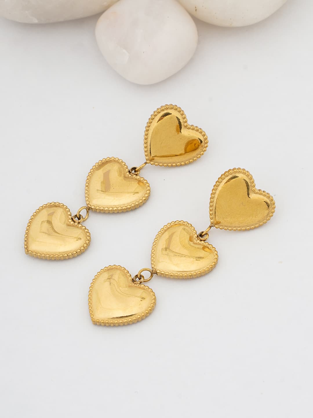 Triple Tiered Gold Heart Drop Earrings