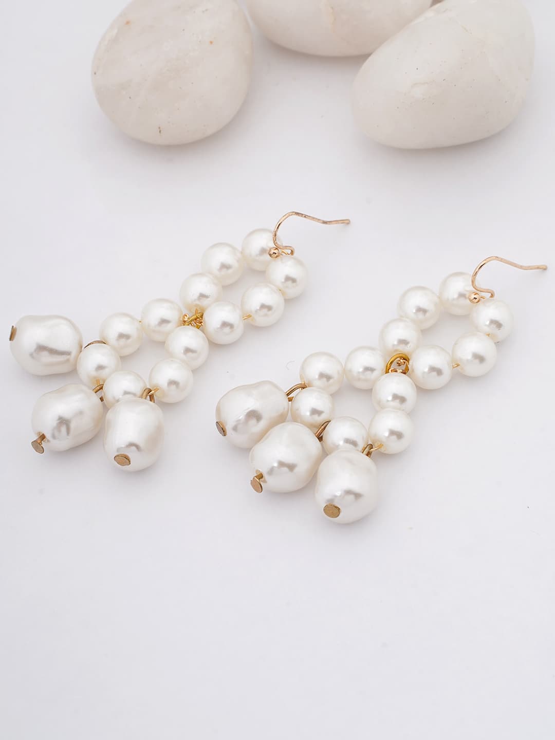 Double Hoop Pearl Drop Earrings