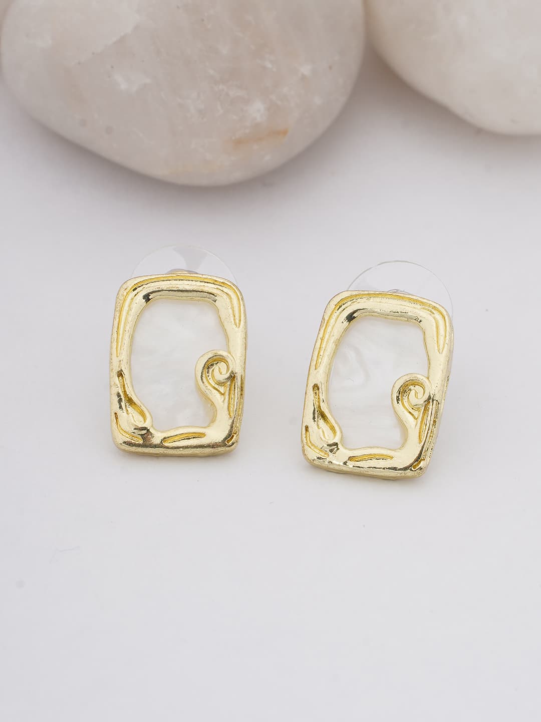 Abstract Gold Frame Stud Earrings