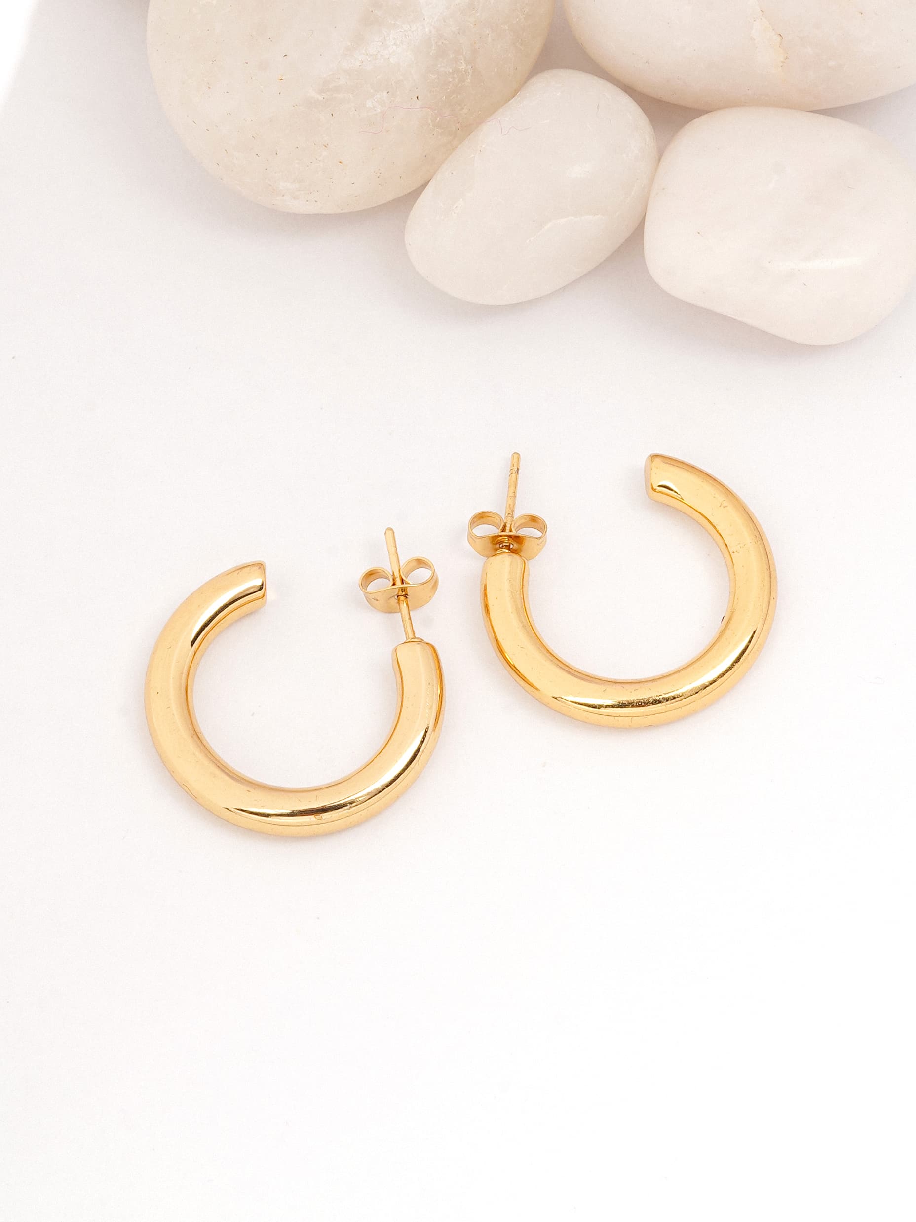 Thick Gold Open C-Hoop Stud Earrings