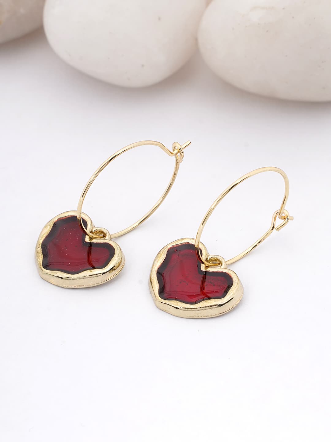 Red Heart Charm Hoop Earrings