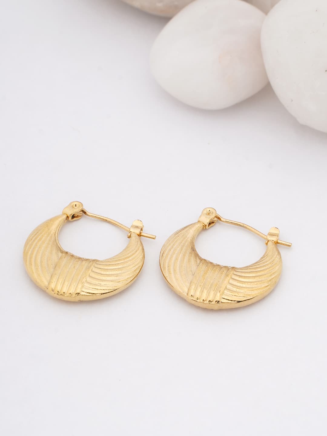 Etched Gold Crescent Hoop Earrings