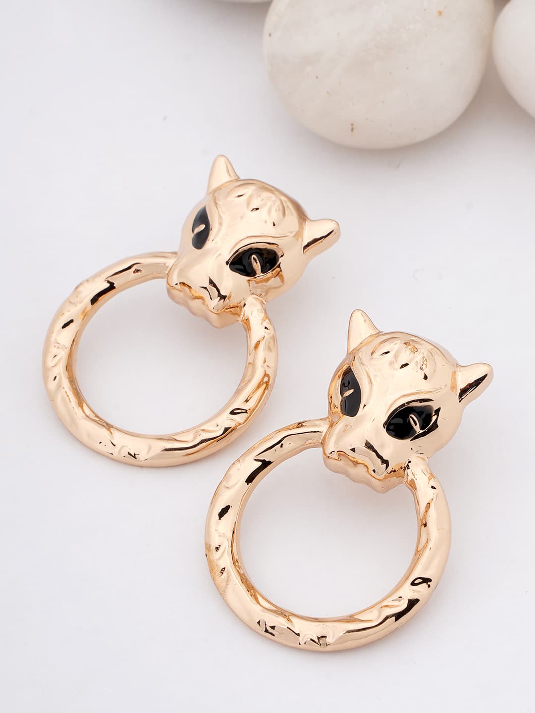 Gold Panther Head Hoop Earrings