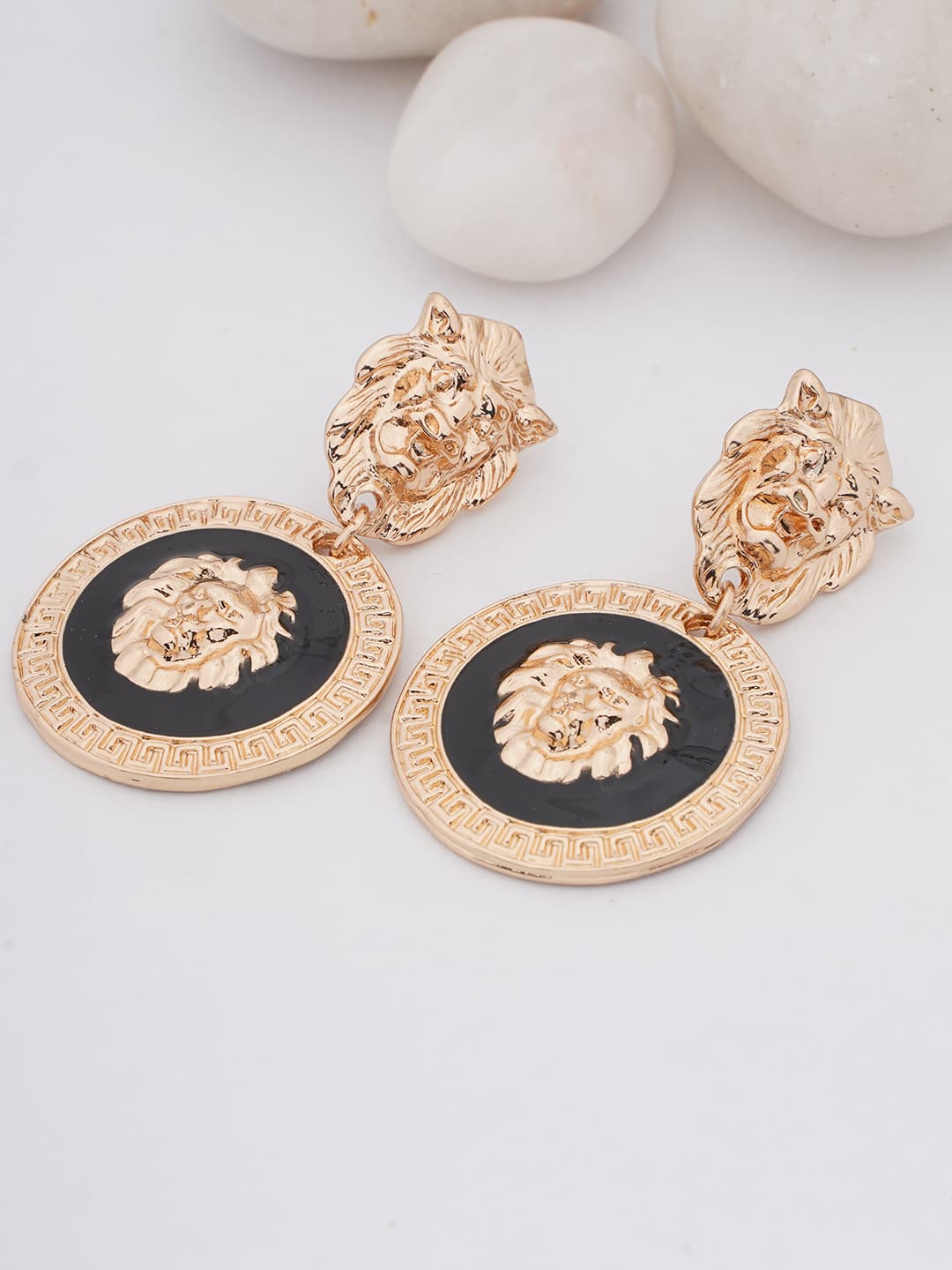 Lion Medallion Drop Earrings