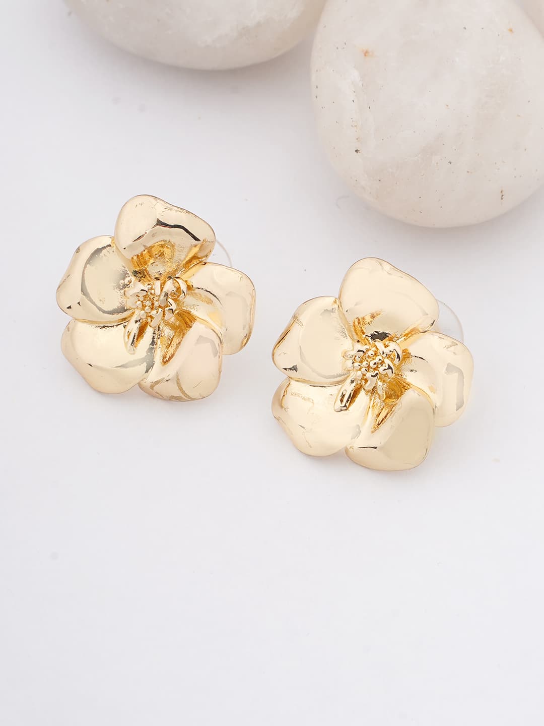 Gold-Tone Sculpted Floral Stud Earrings