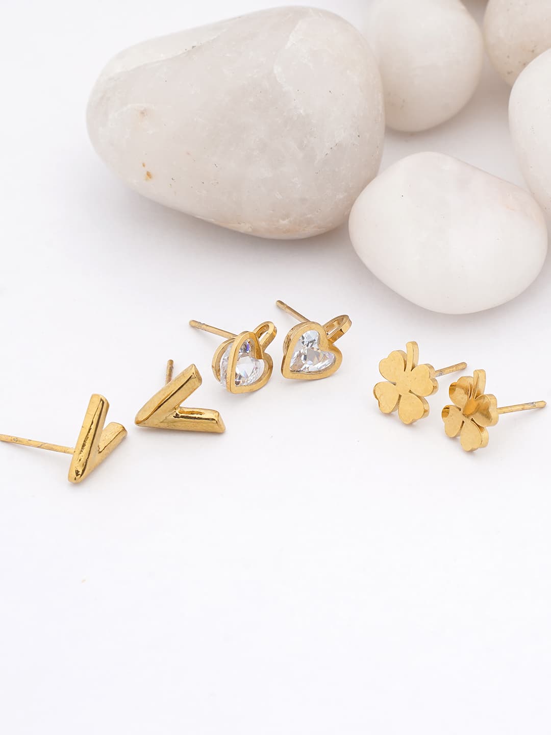Gold Stud Earring Trio Set