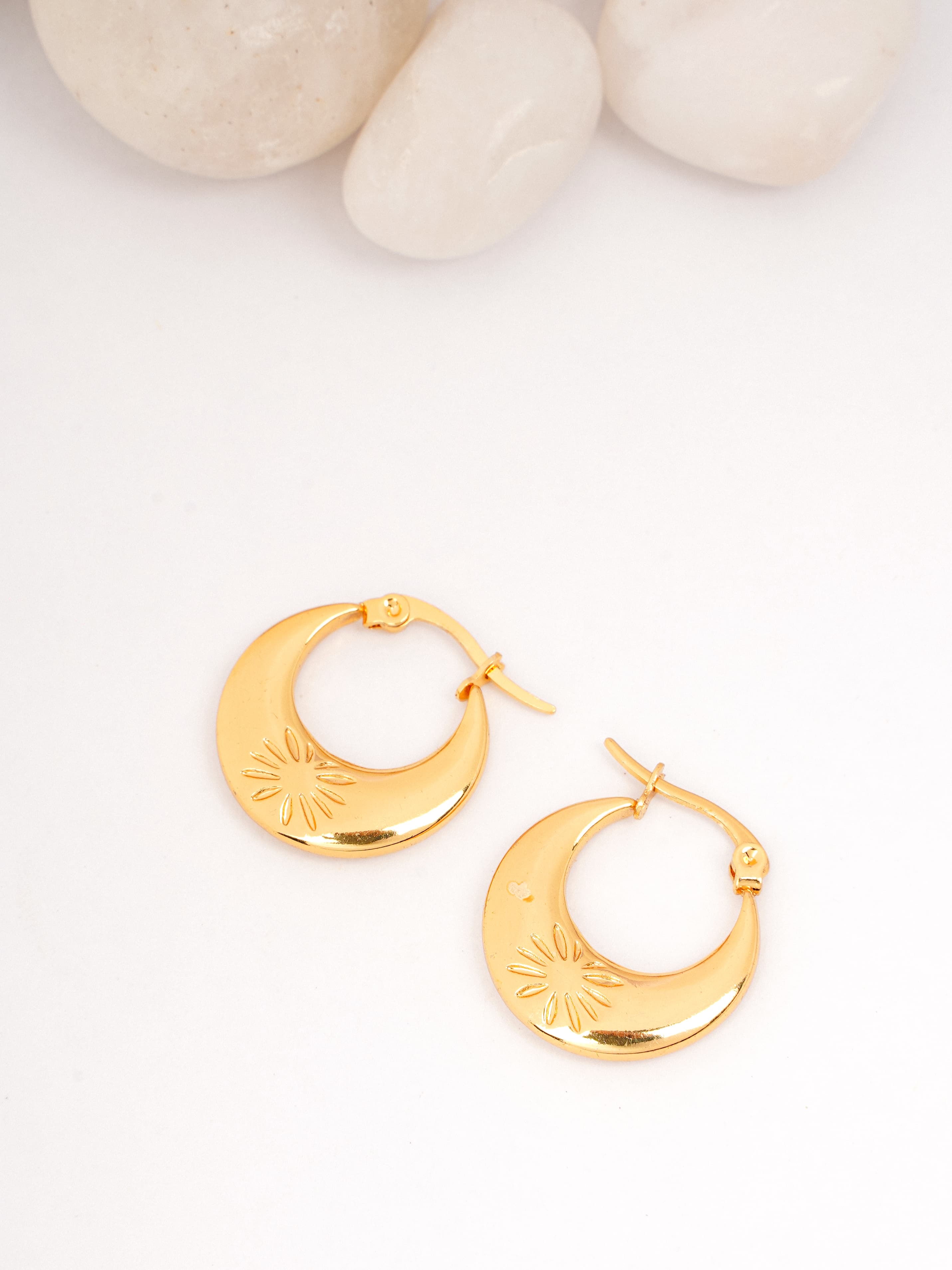 Sunburst Gold Textured Crescent Hoop Earrings