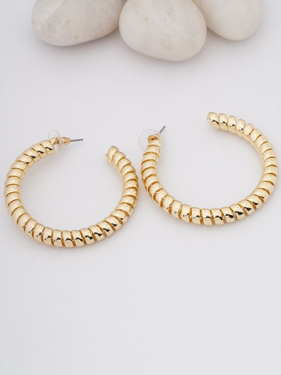 Ribbed Gold Hoop Earrings