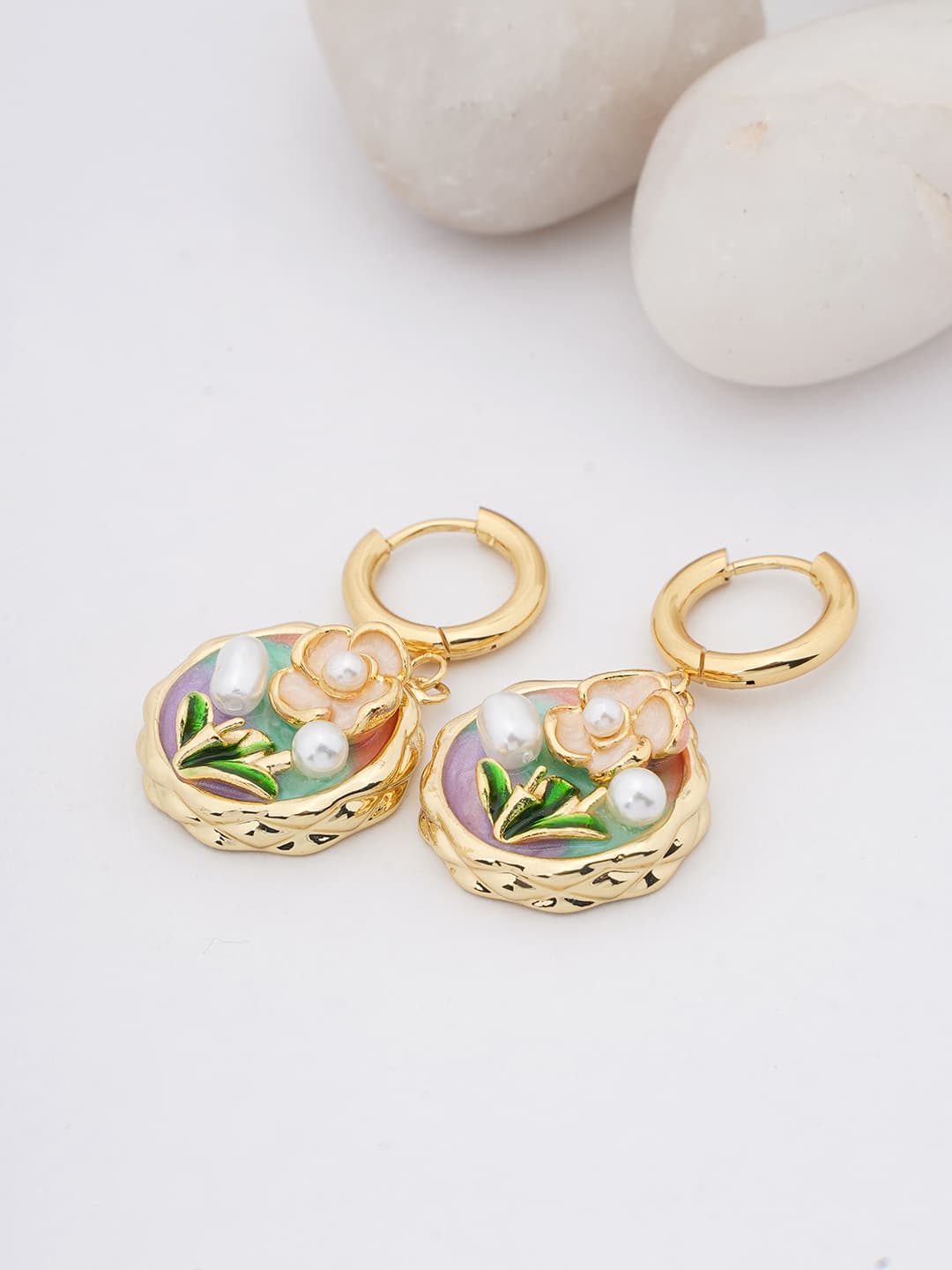 Enamel Garden Pearl Drop Earrings