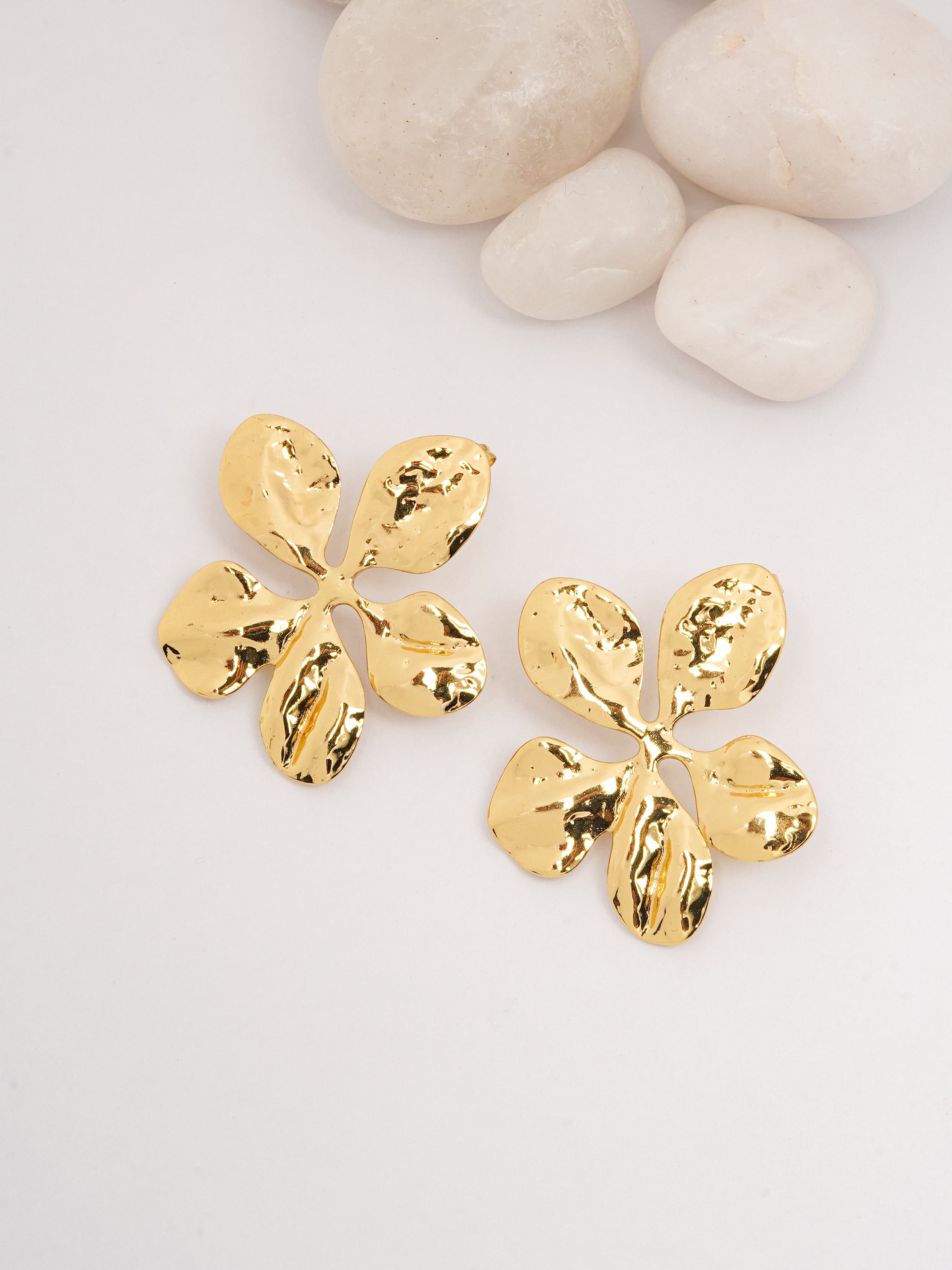 Modern Gold Abstract Flower Stud Earrings