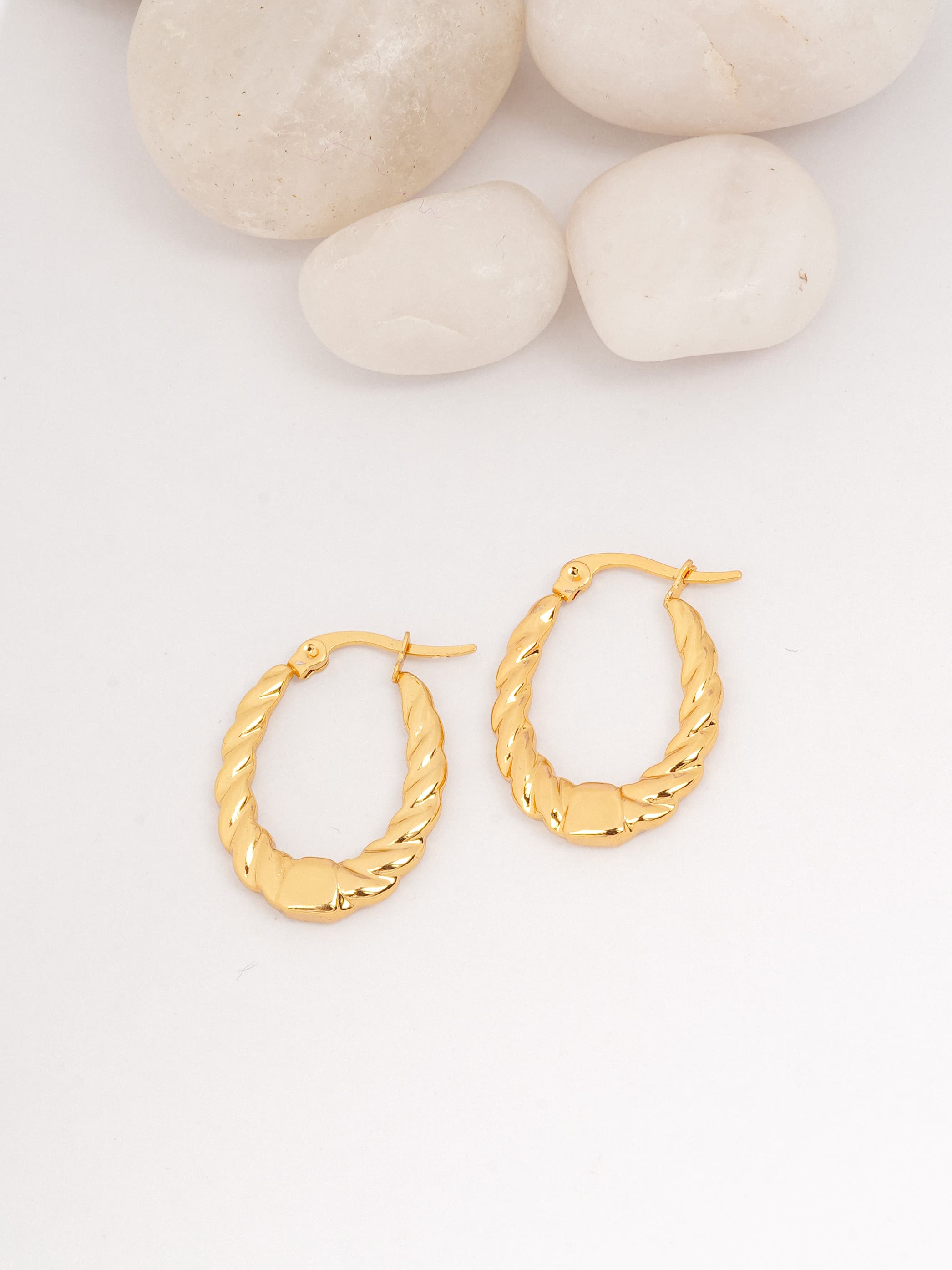 Classic Gold Twisted Oval Hoop Earrings