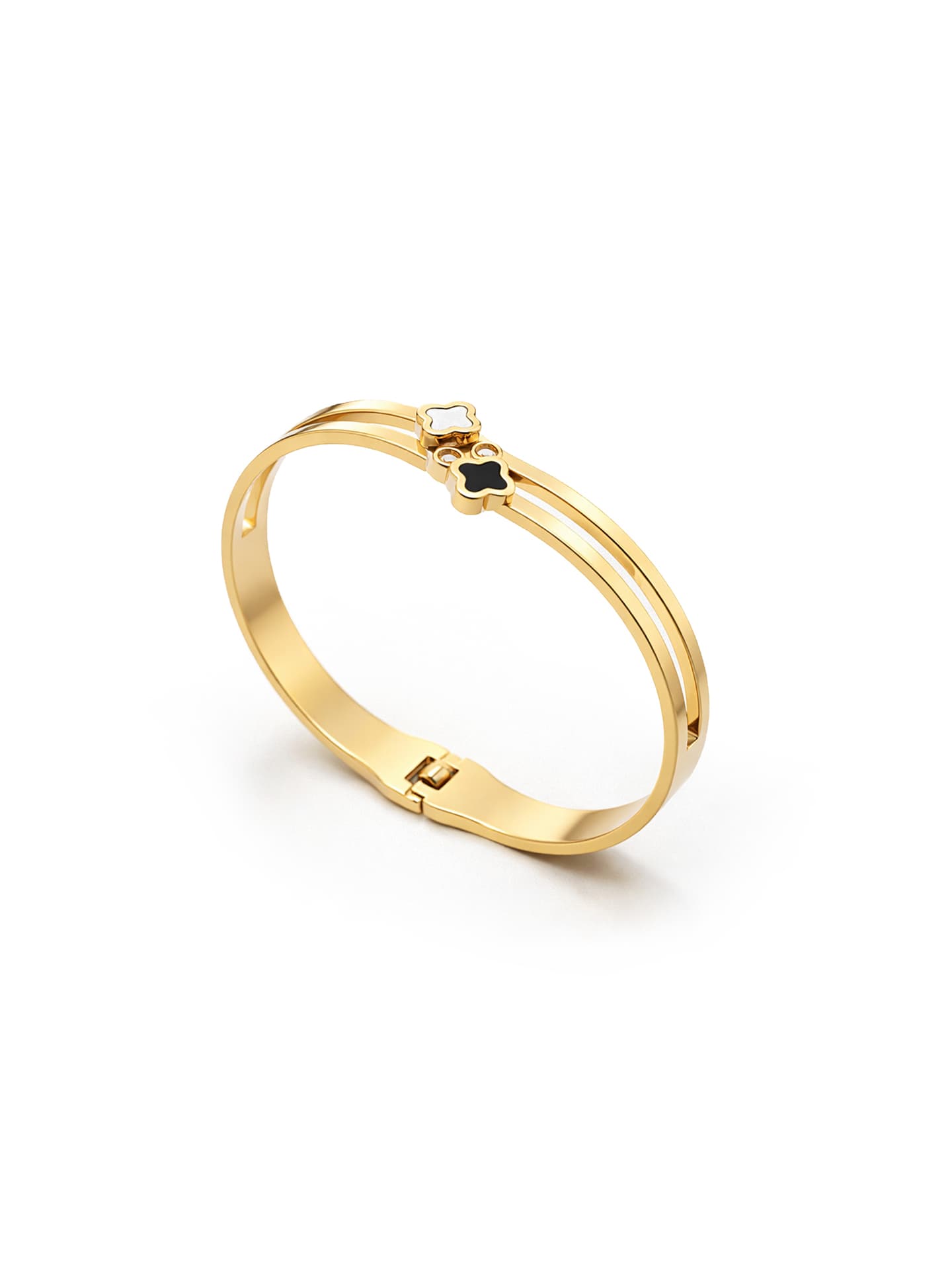 Golden Clover Cuff Bangle Bracelet