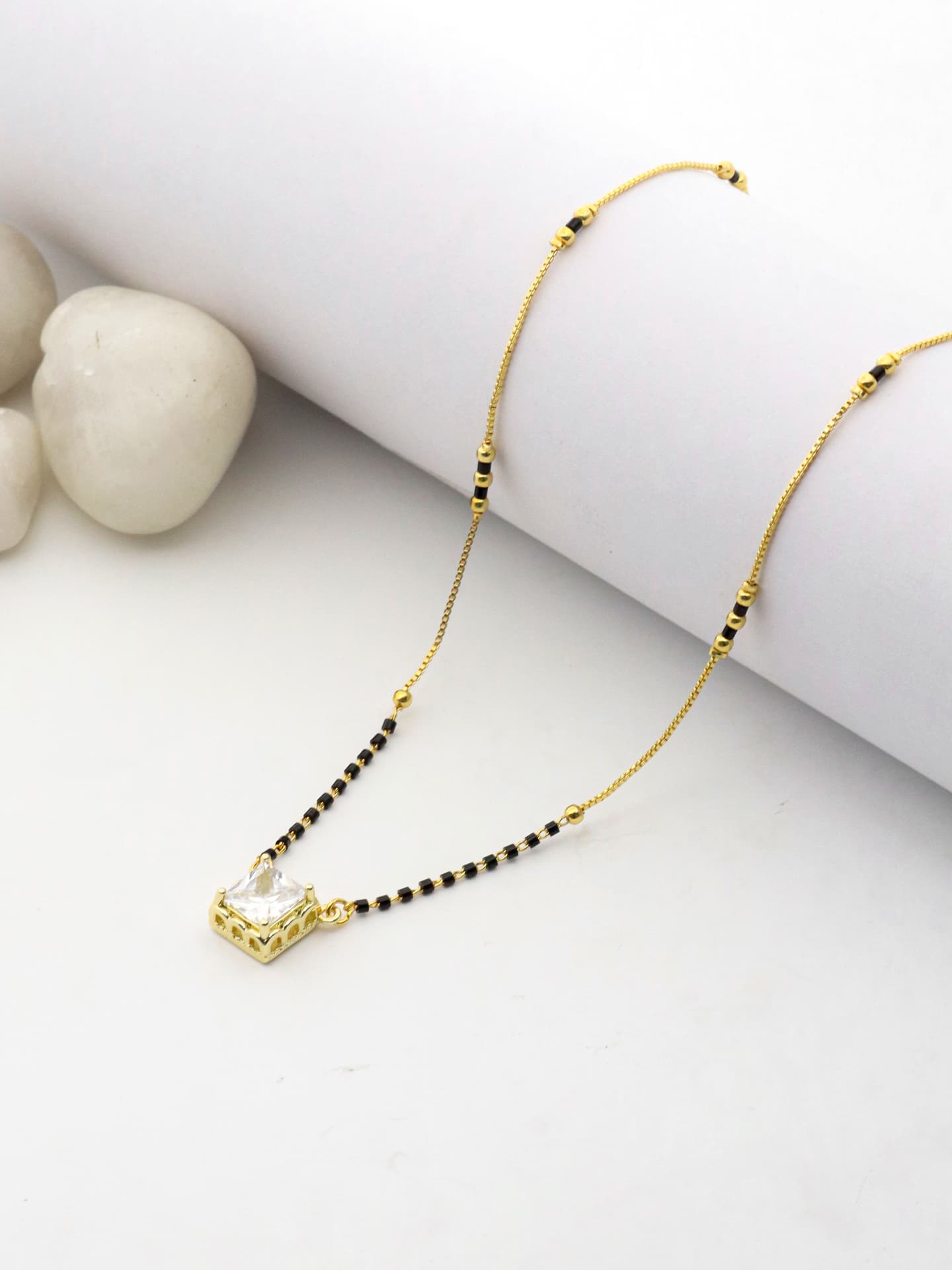 Gold Square Crystal Mangalsutra