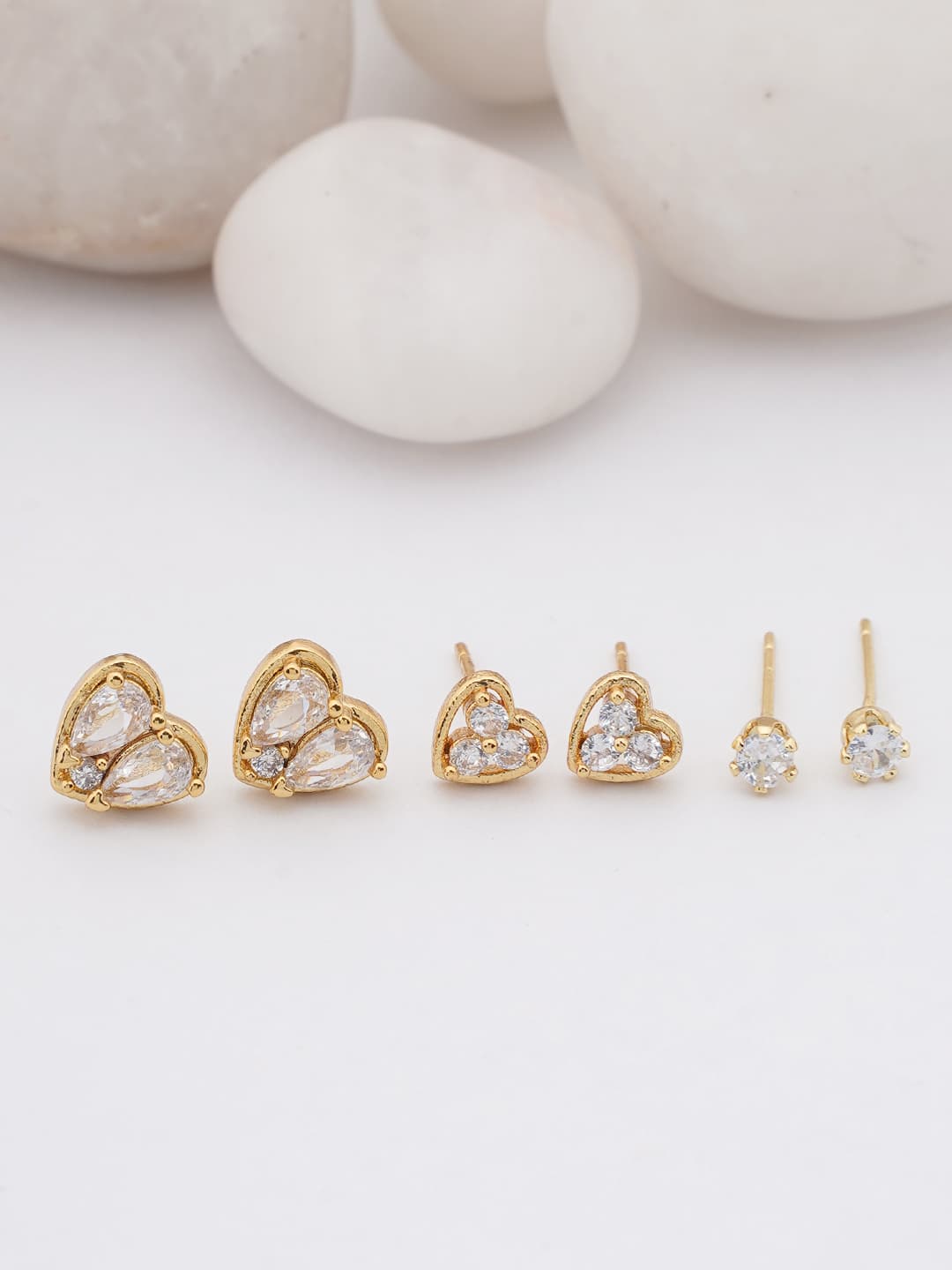 Crystal Heart Stud Earring Set