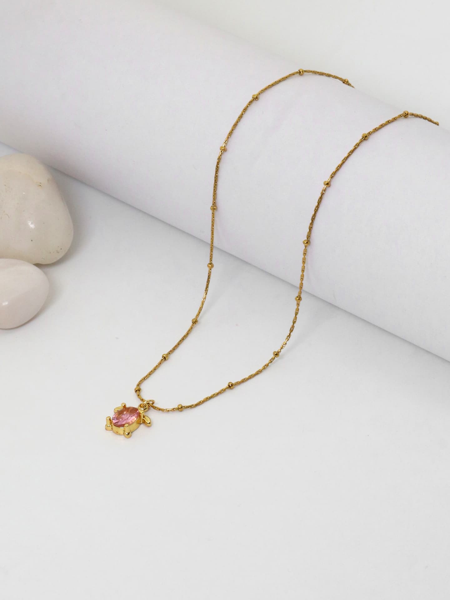 Oval Pink Gem Turtle Necklace