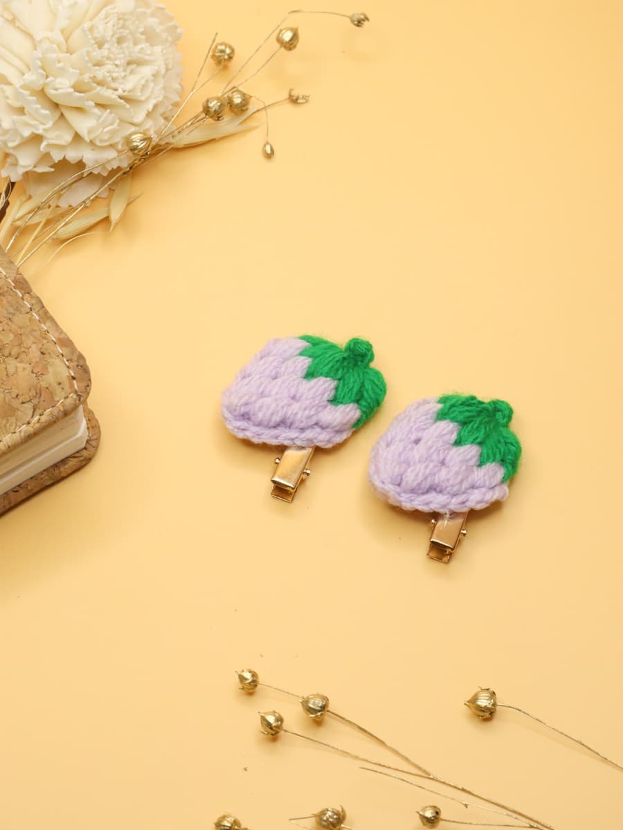 Purple Crochet Strawberry Hair Clip
