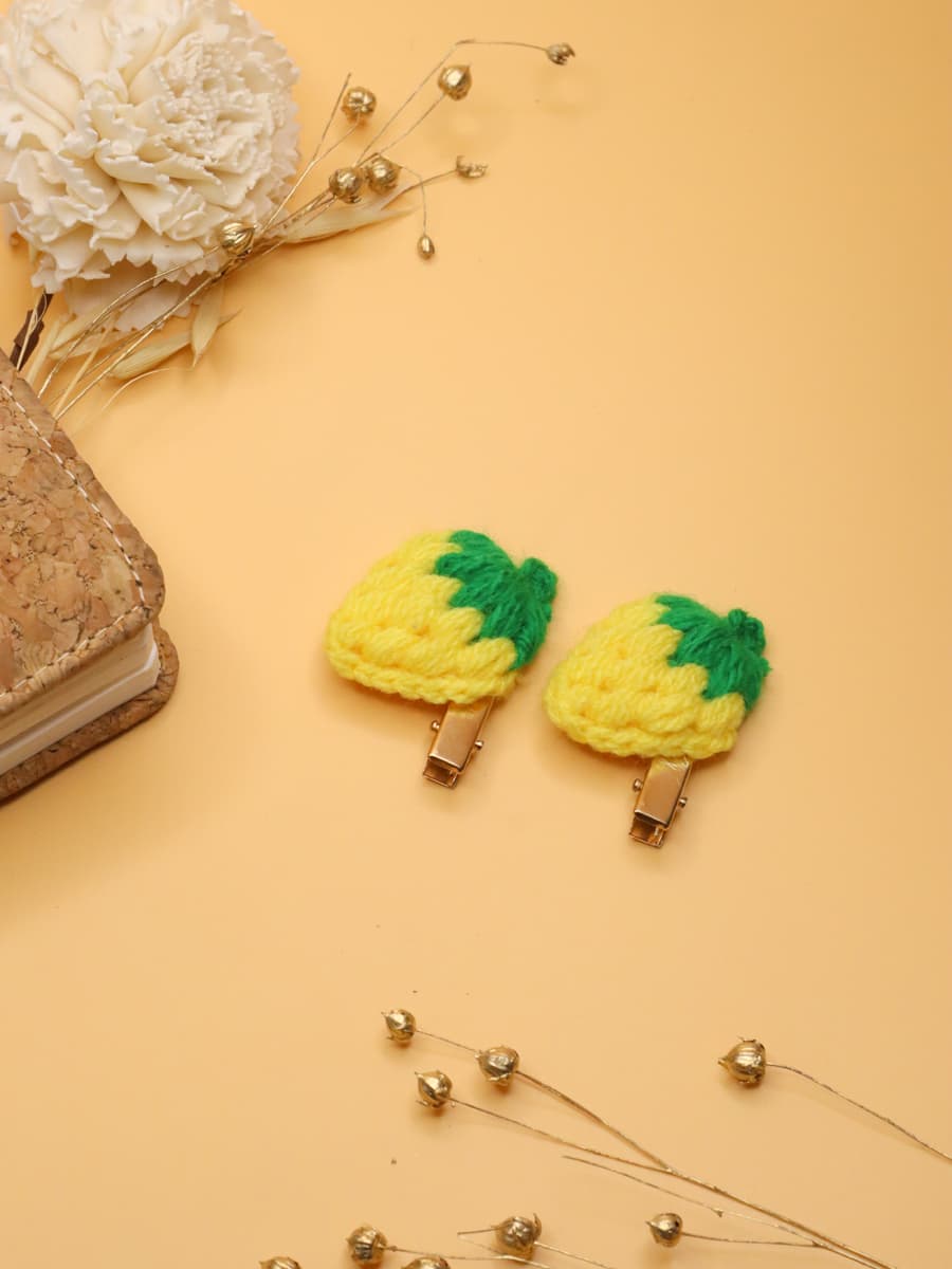 Yellow Crochet Strawberry Hair Clip