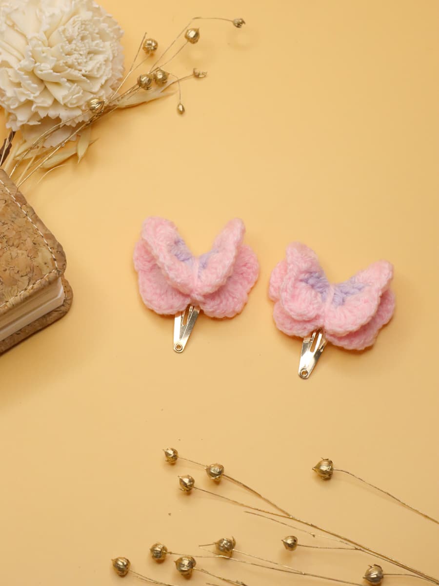 Crochet Pink Butterfly Hair Clip