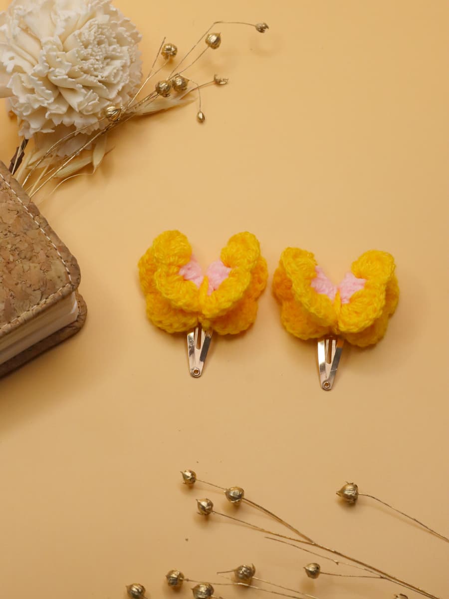 Crochet Yellow Butterfly Hair Clip
