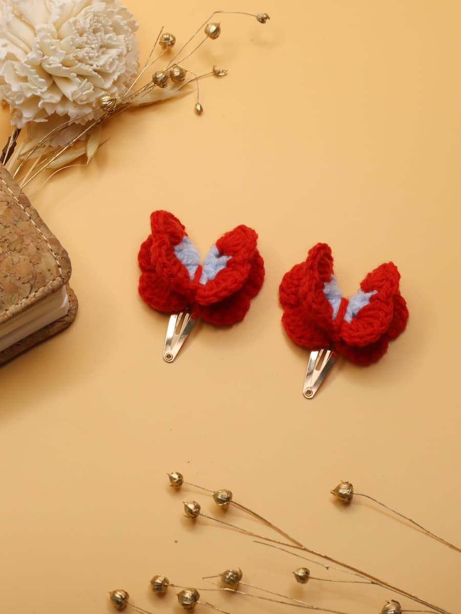 Crochet Red Butterfly Hair Clip
