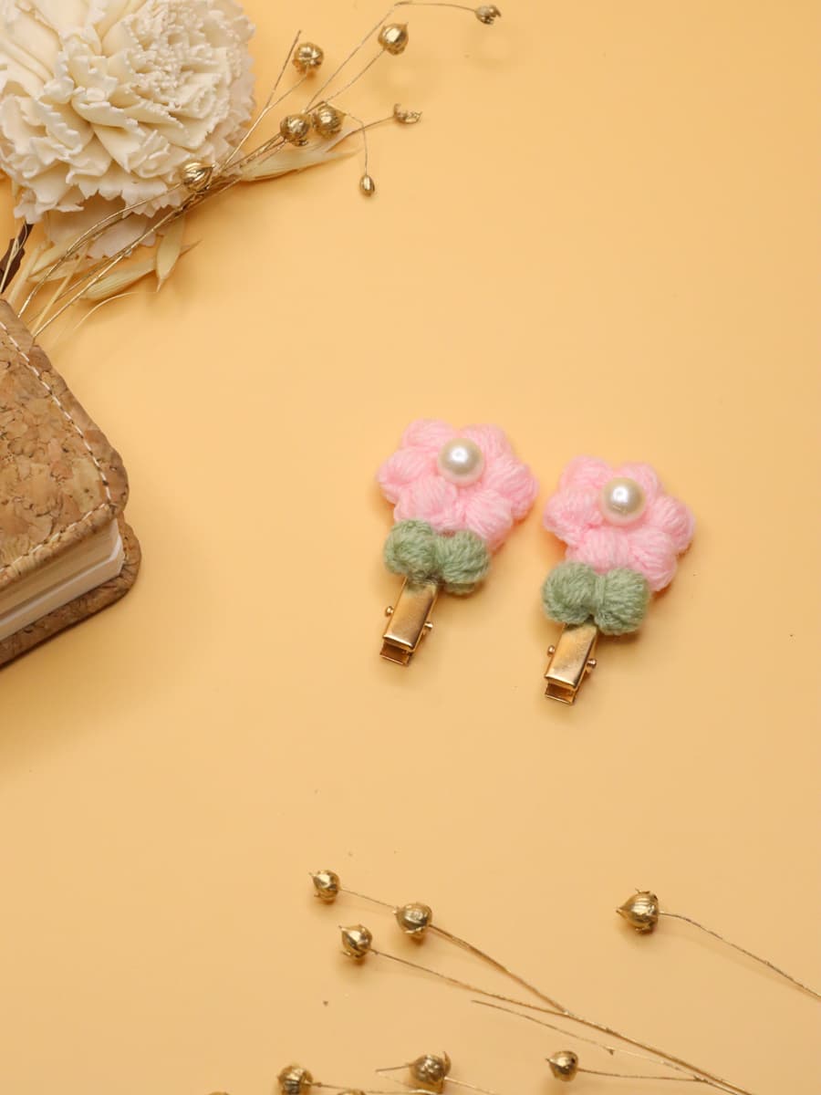 Crochet Pink Sunflower Hair Clips