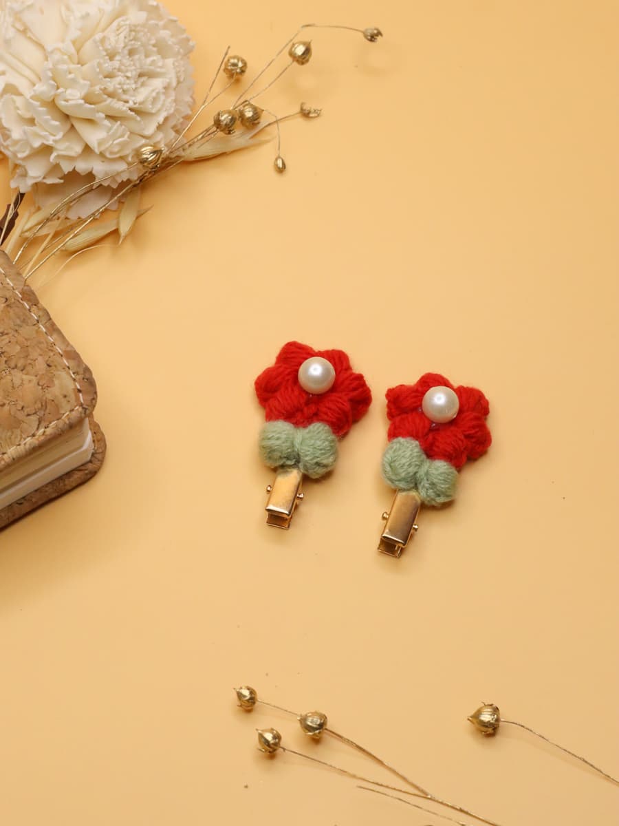 Crochet Red Sunflower Hair Clips