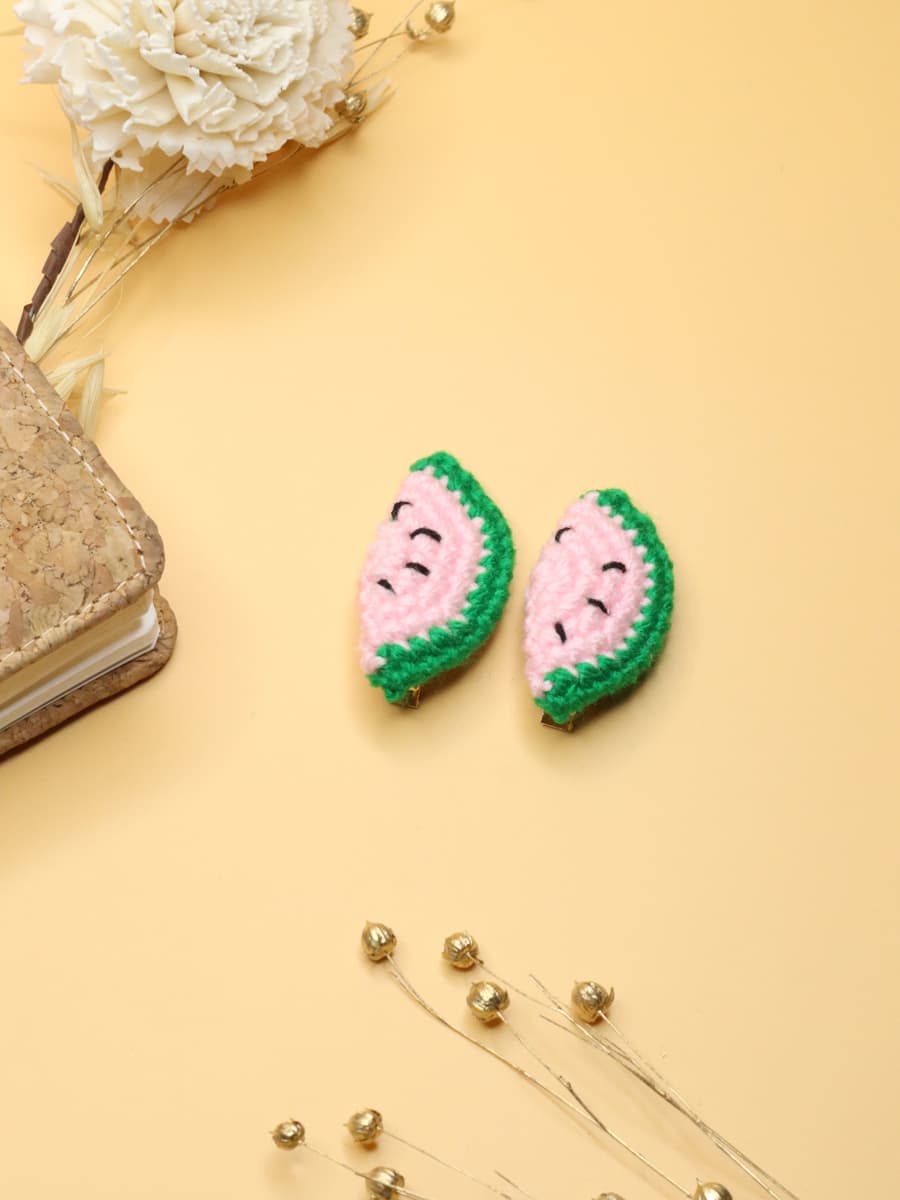 Crochet Pink Watermelon Hair Clips
