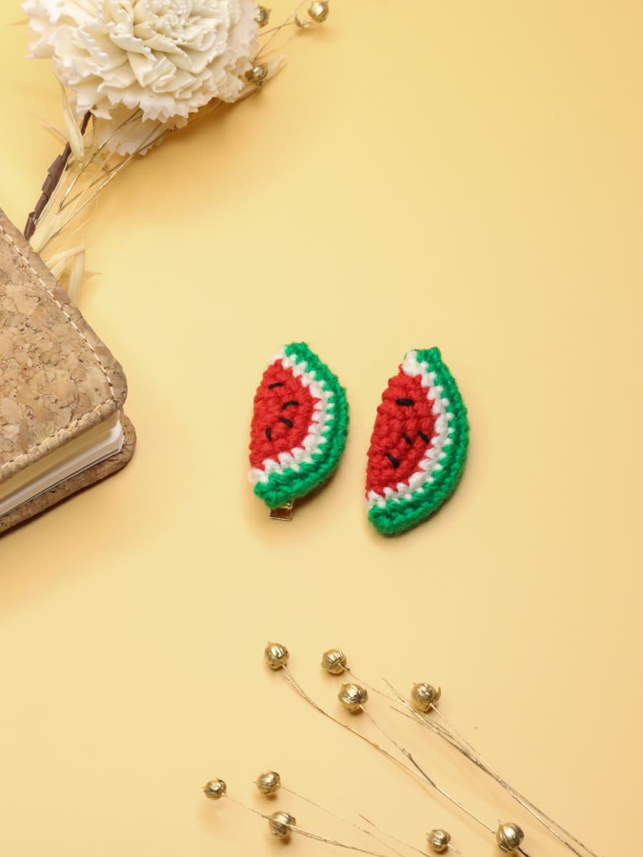 Crochet Red Watermelon Hair Clips
