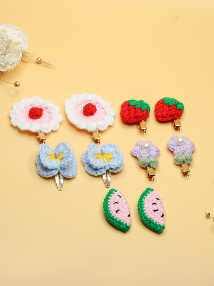 Crochet Flower & Fruit Hair Clip Combo