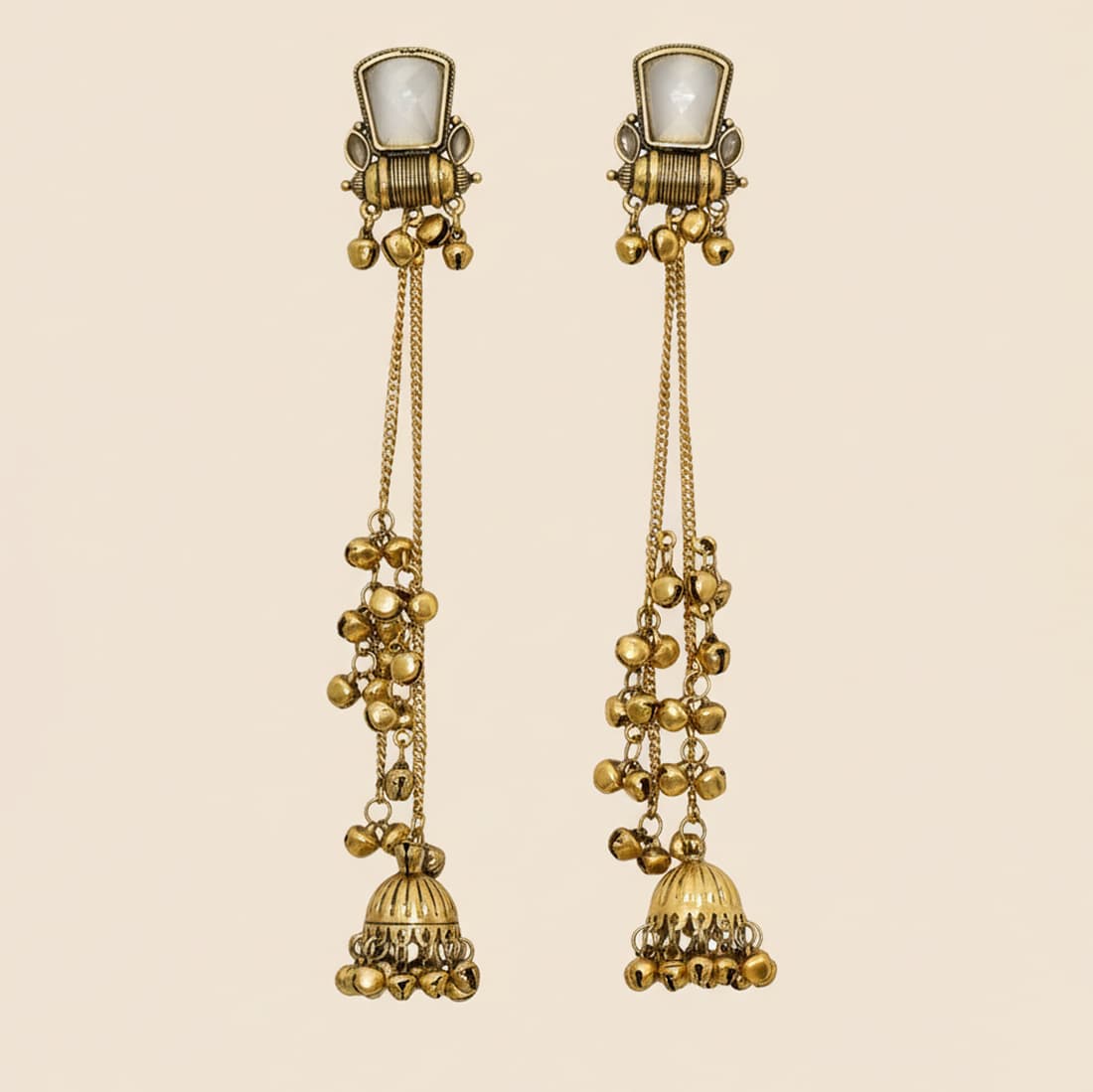 Ethnic Stone Kashmiri Jhumka With Long Chain