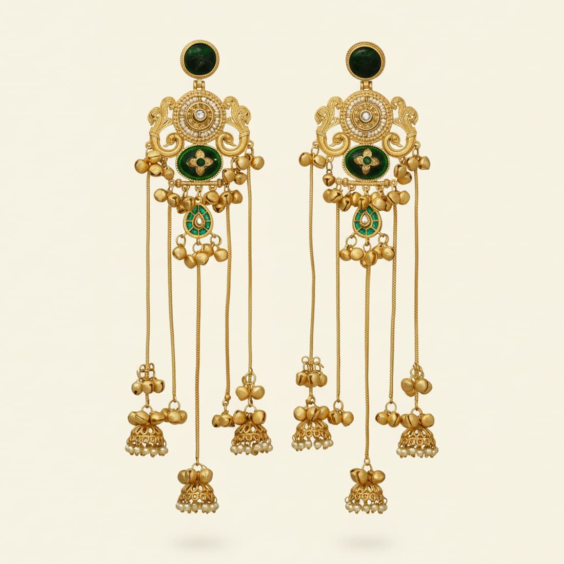 Royal Green Stone Kashmiri Jhumka