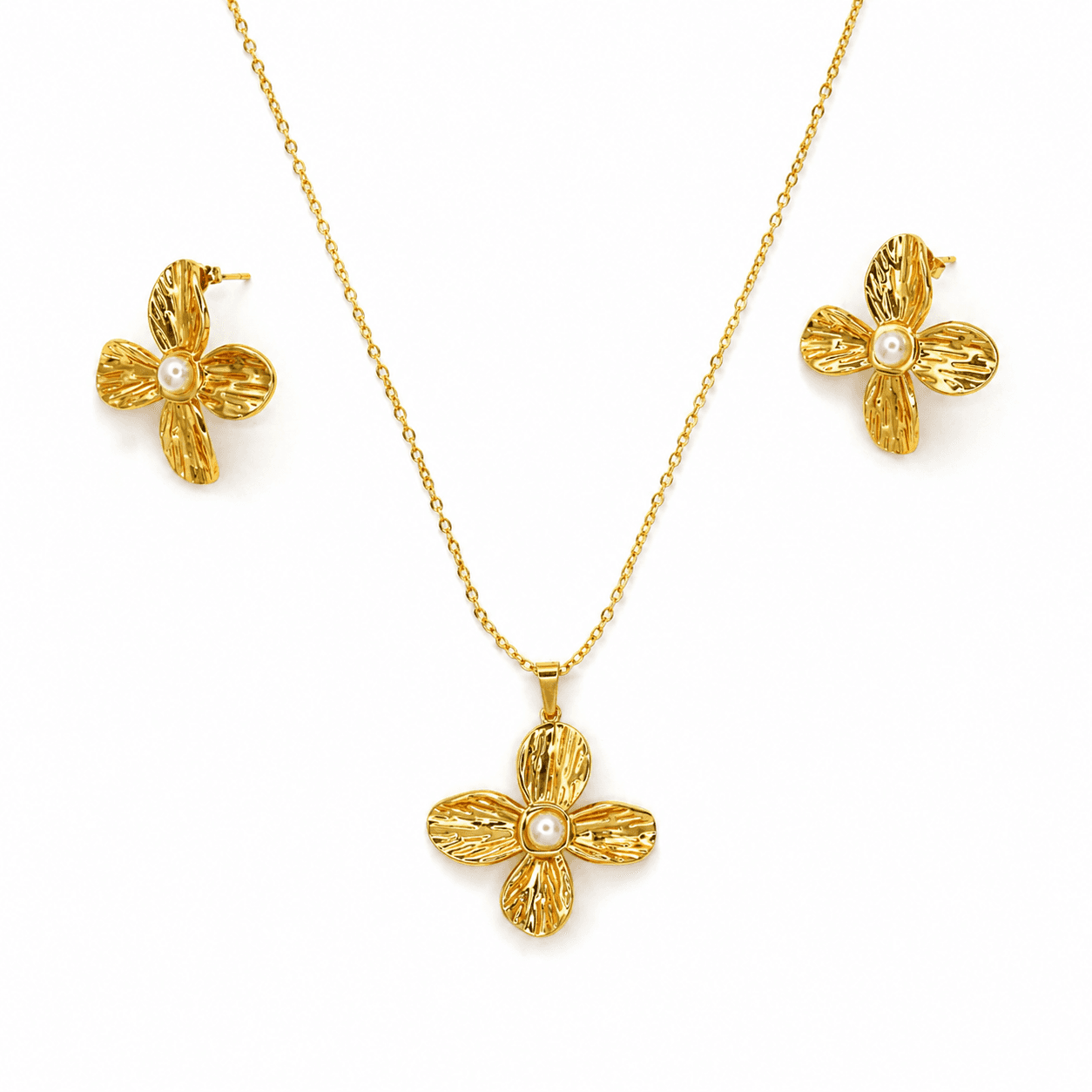Golden Bloom Pearl Necklace Set