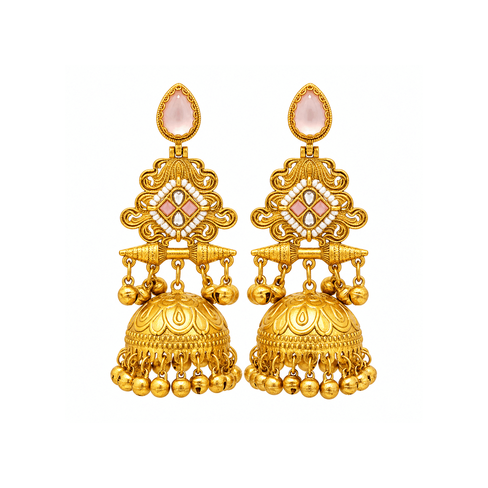 Maharani Pink Kundan Kashmiri Jhumka