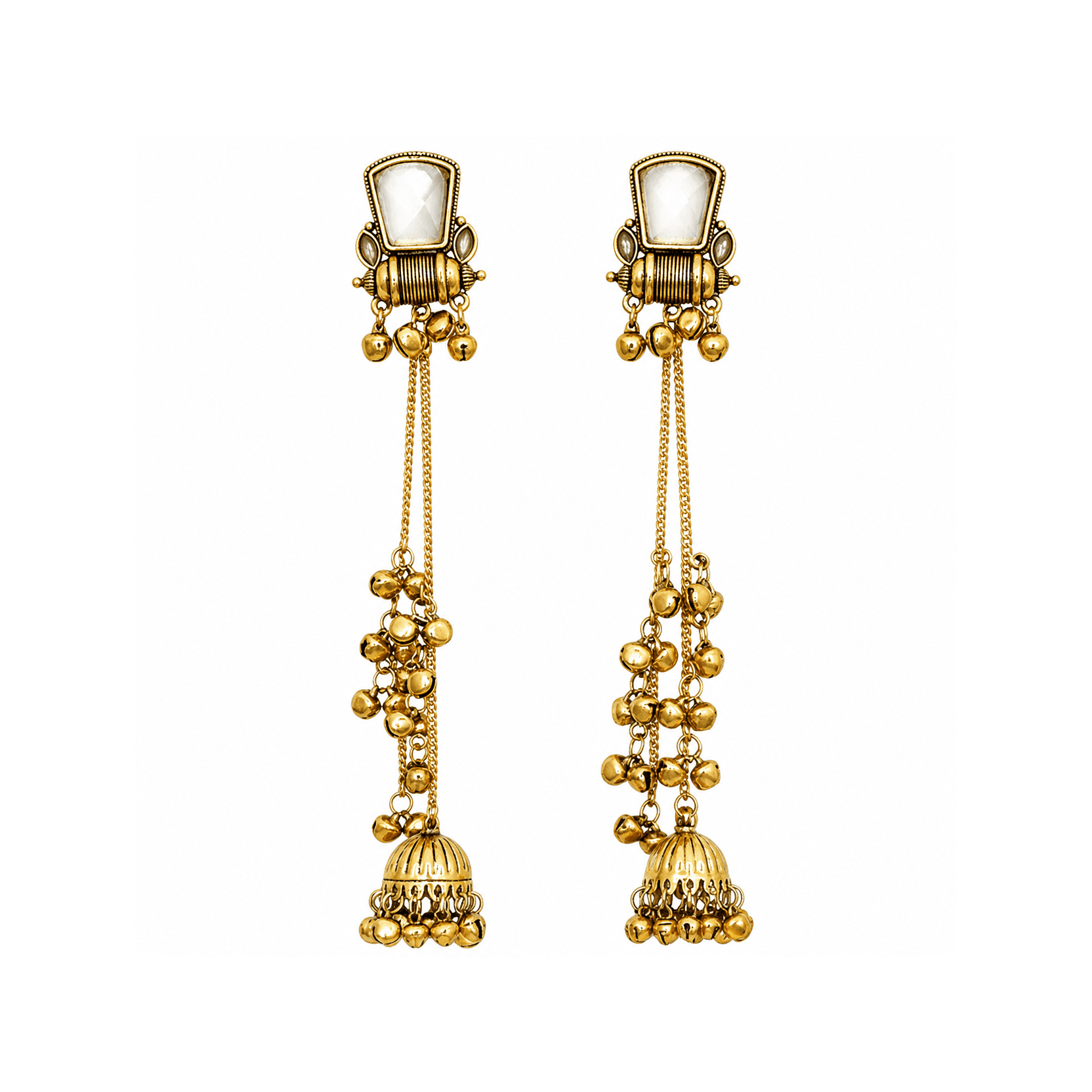 Ethnic Stone Kashmiri Jhumka With Long Chain