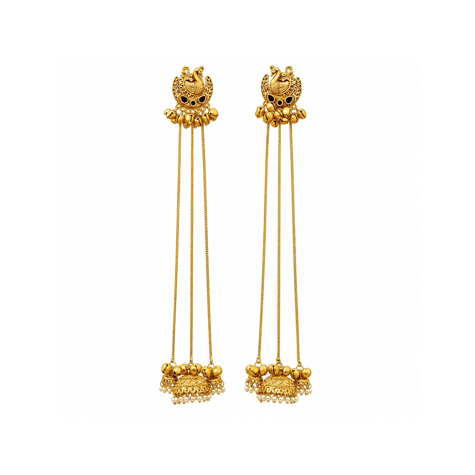 Kashmiri Jhumka Earrings With Long Chains