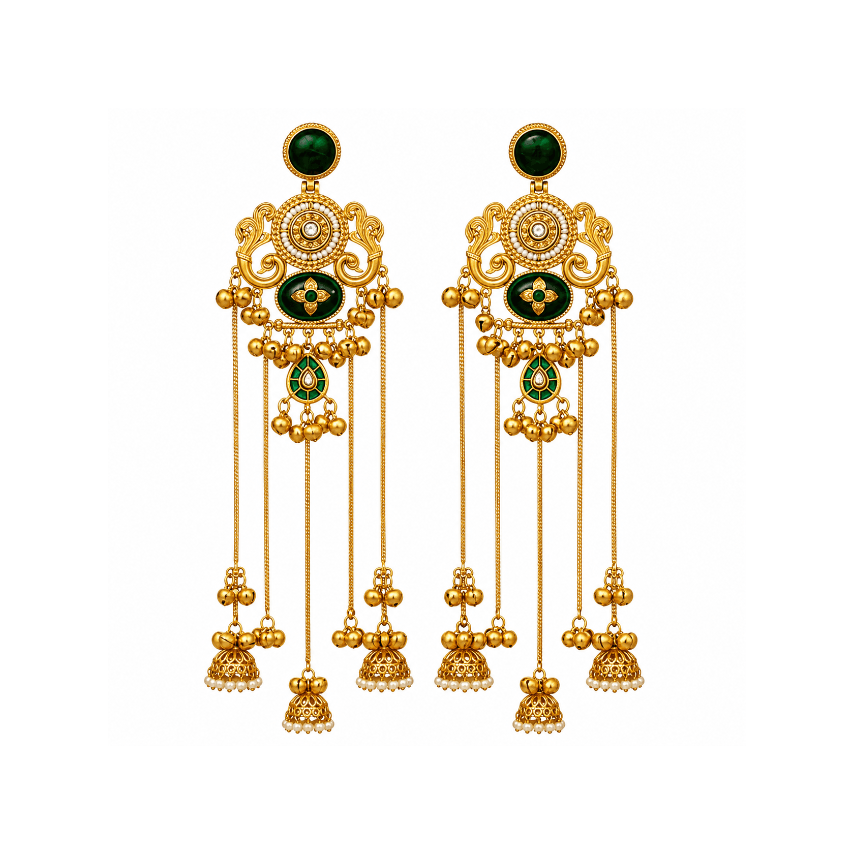 Royal Green Stone Kashmiri Jhumka